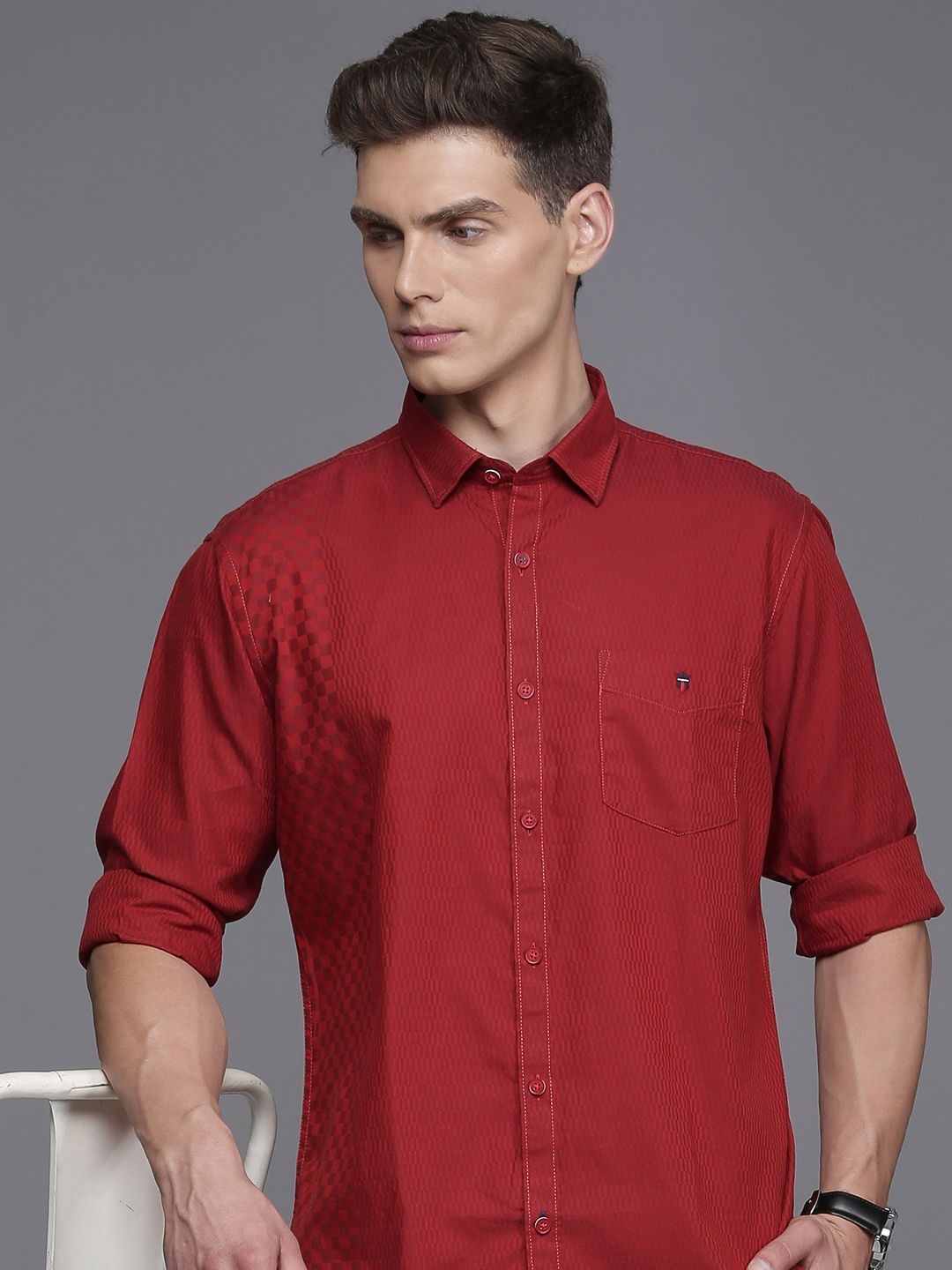 

Louis Philippe Sport Checked Slim Fit Pure Cotton Shirt, Maroon
