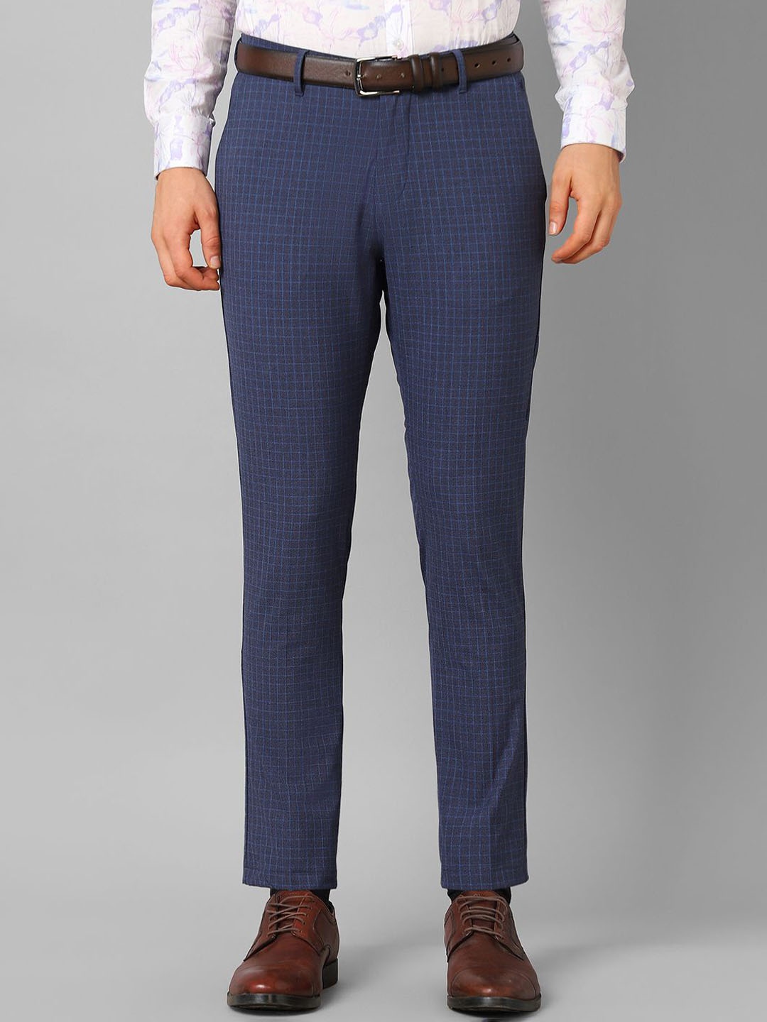 

Louis Philippe Sport Men Checked Slim Fit Regular Trousers, Blue