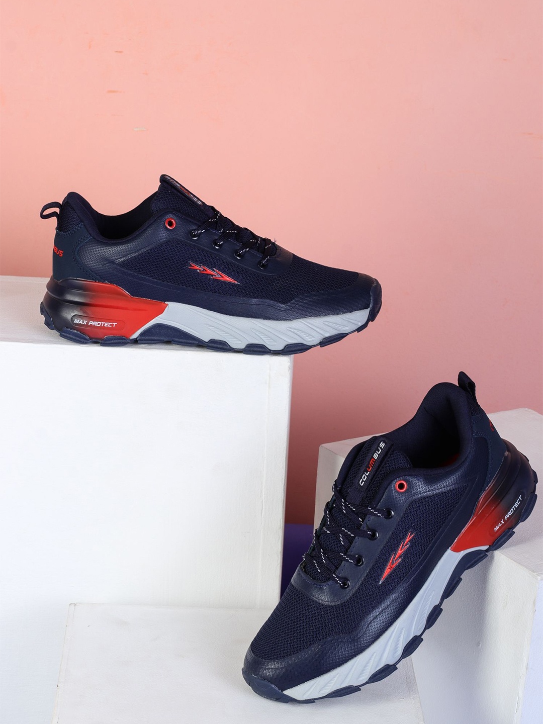 

Columbus Men Memory Foam Lace-Ups Running Non-Marking Shoes, Navy blue