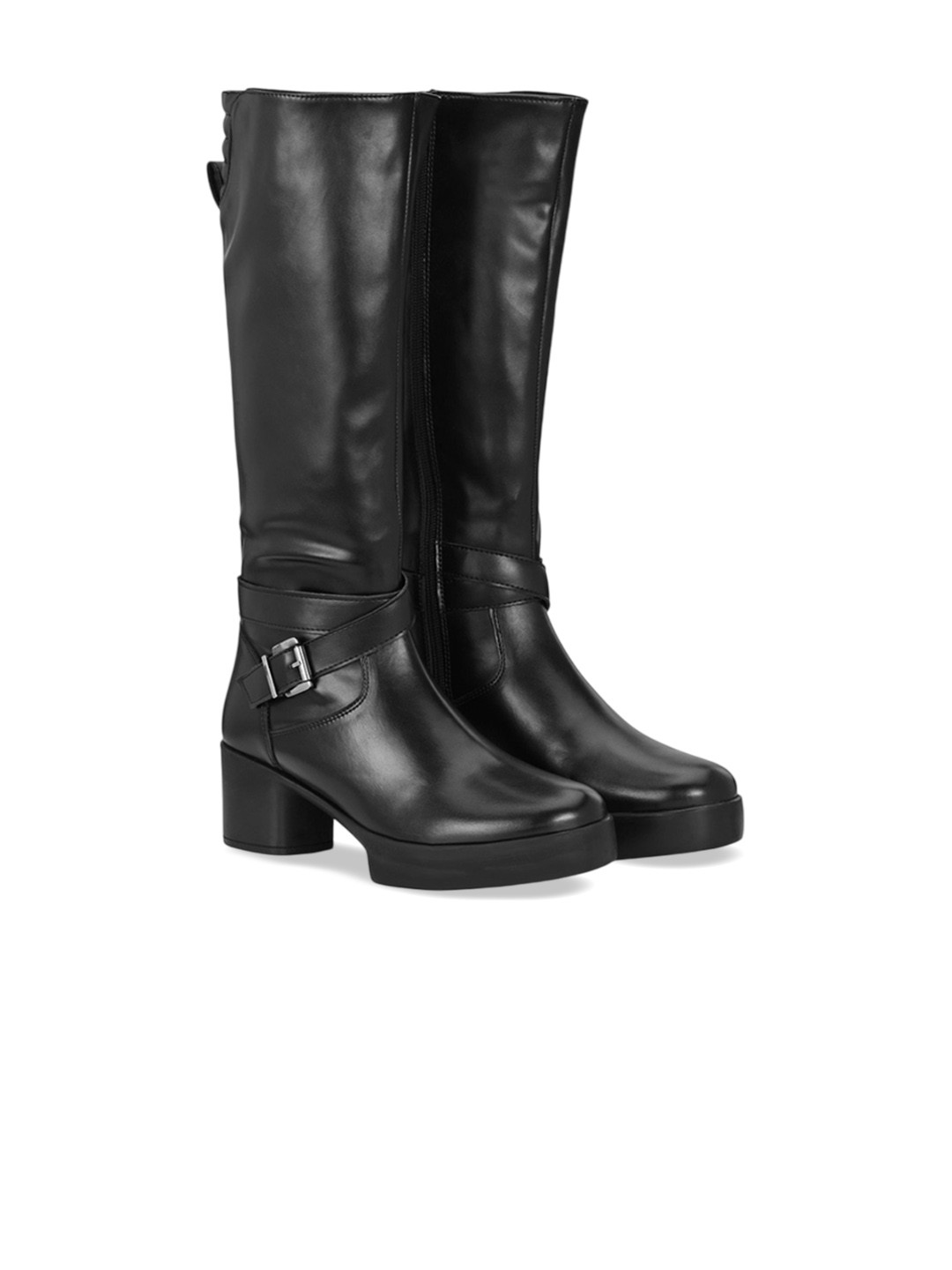 

Delize Women Round Toe Casual Block-Heeled High-Top Winter Boots, Black