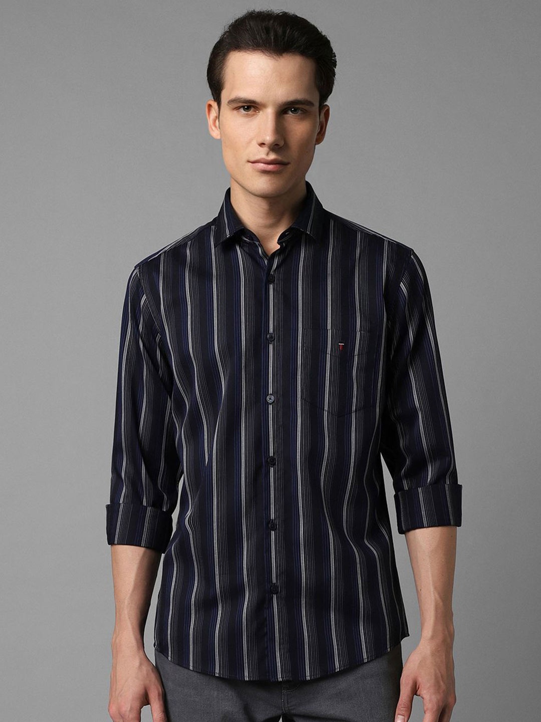 

Louis Philippe Sport Men Slim Fit Opaque Striped Casual Shirt, Black