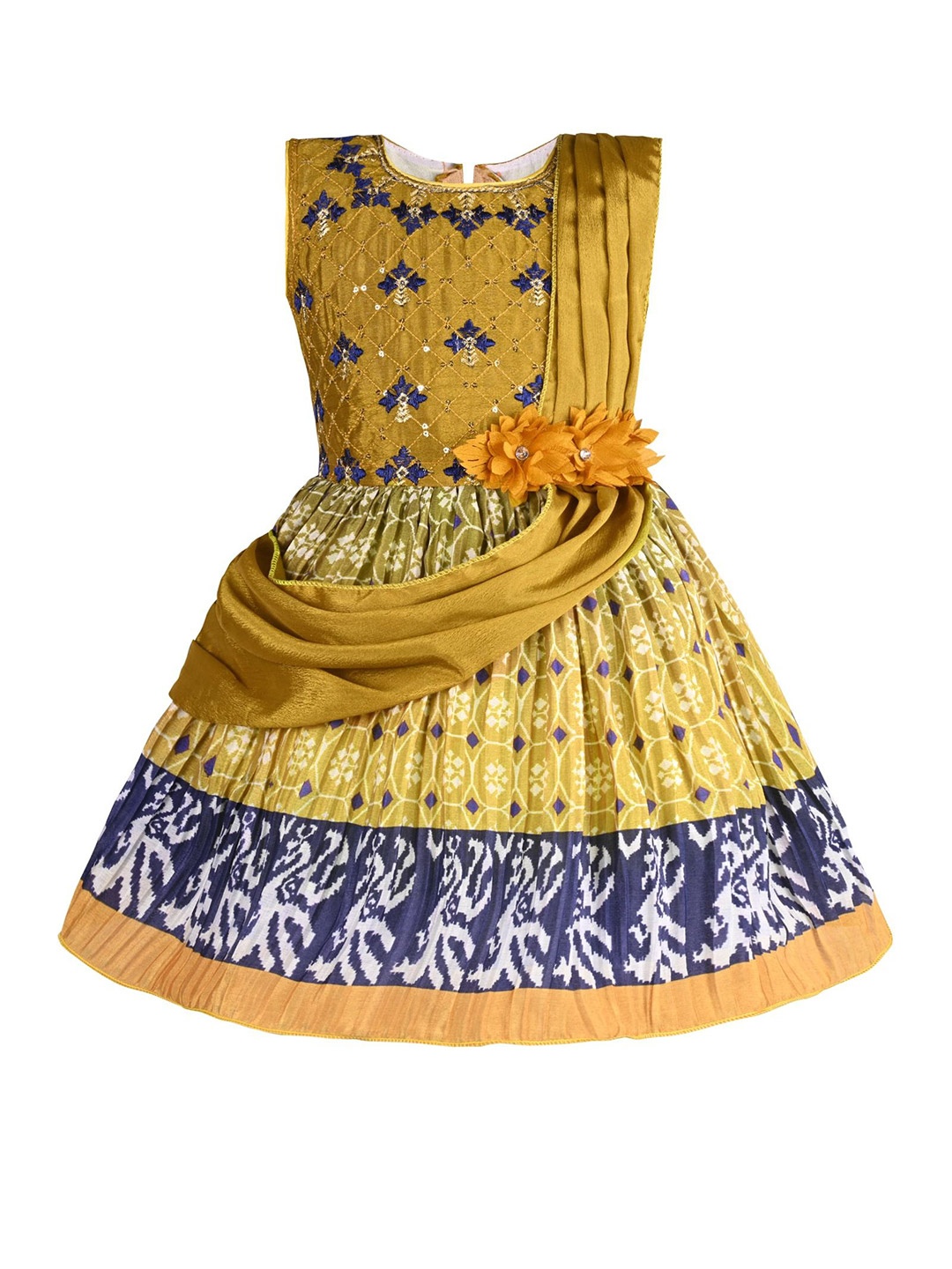 

Wish Karo Floral Print Satin Fit & Flare Dress, Mustard