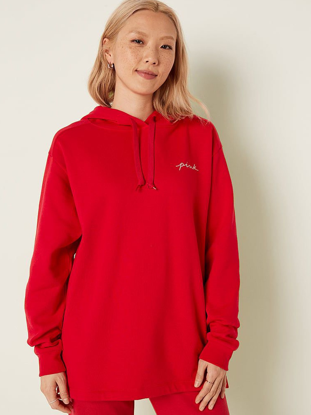 

Victoria's Secret Women Hooded Long Sleeves Sweatshirt, Red