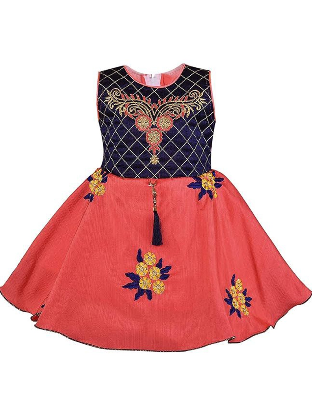 

Wish Karo Embellished Embroidered Satin A-Line Dress, Red