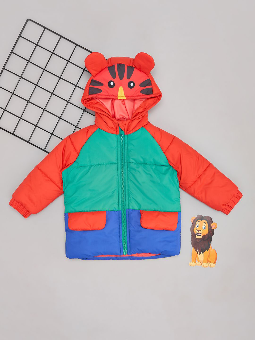

Pantaloons Baby Boys Longline Puffer Jacket with Patchwork, Green