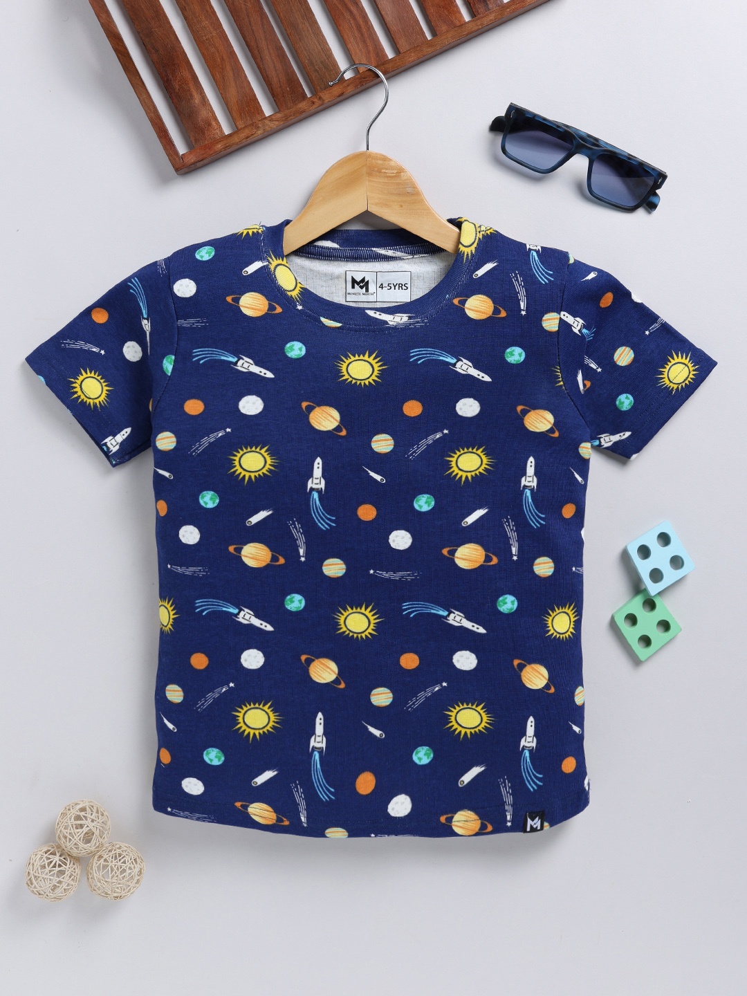 

YK X Minute Mirth Boys Universe Printed T-shirt, Navy blue
