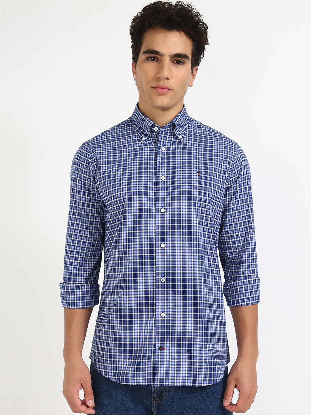

Tommy Hilfiger Men Opaque Checked Casual Shirt, Blue