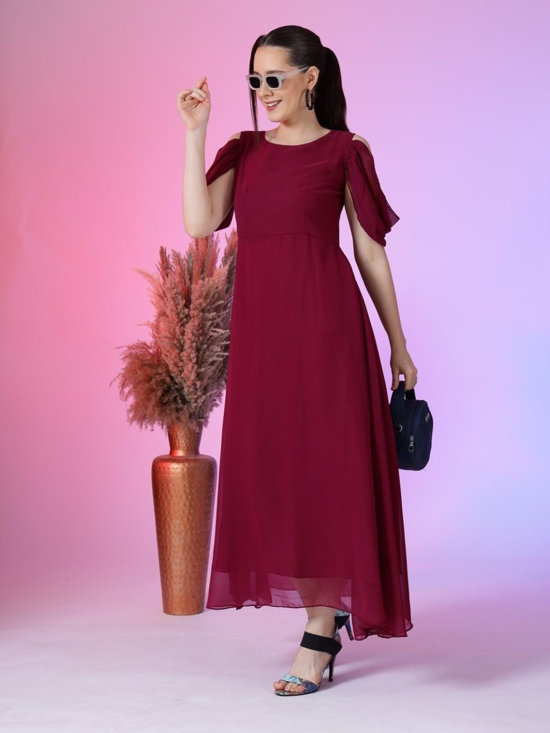 

Femvy Women A-line Maxi Dress, Magenta