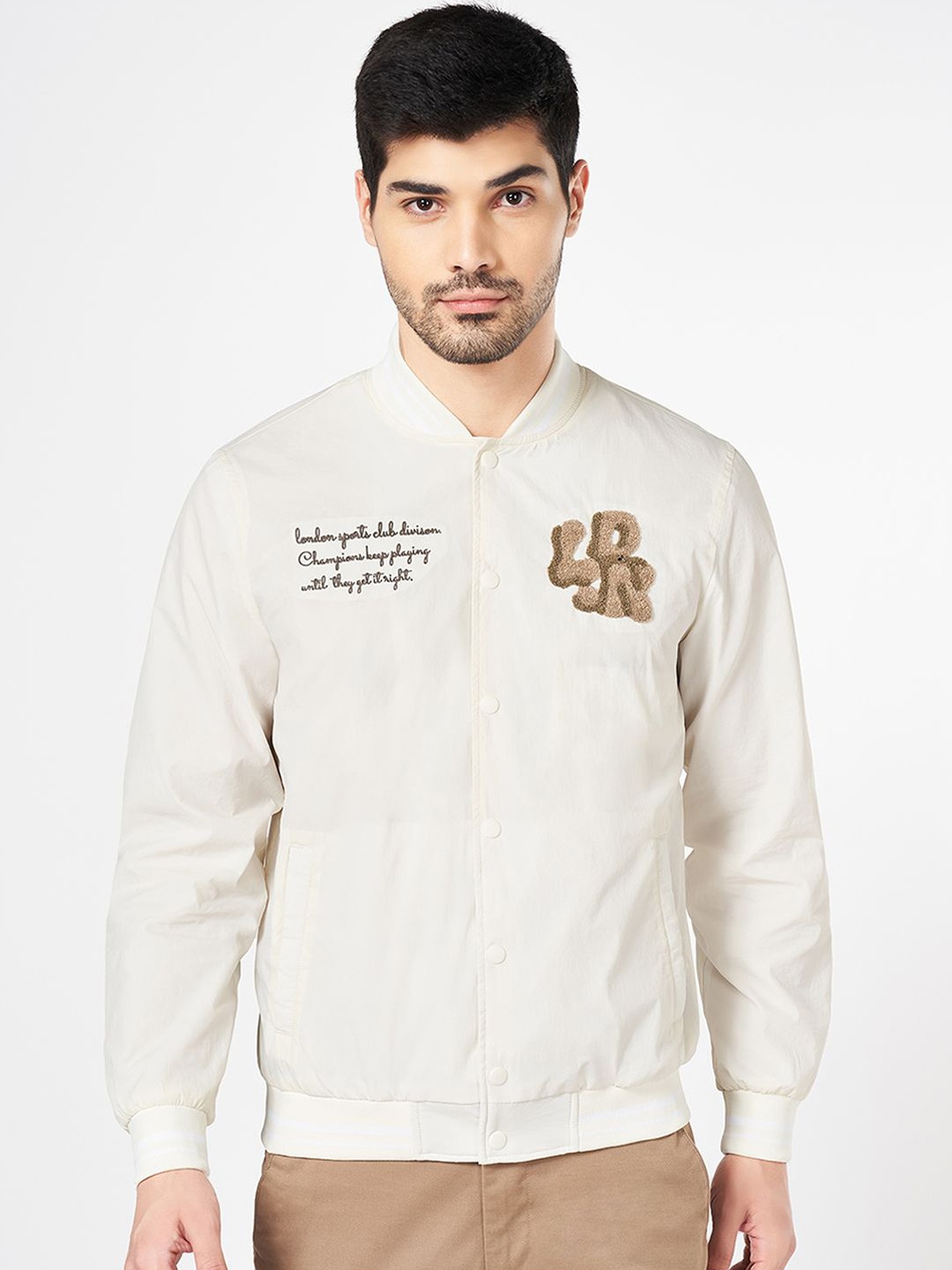 

BYFORD by Pantaloons Men Bomber with Embroidered Jacket, White