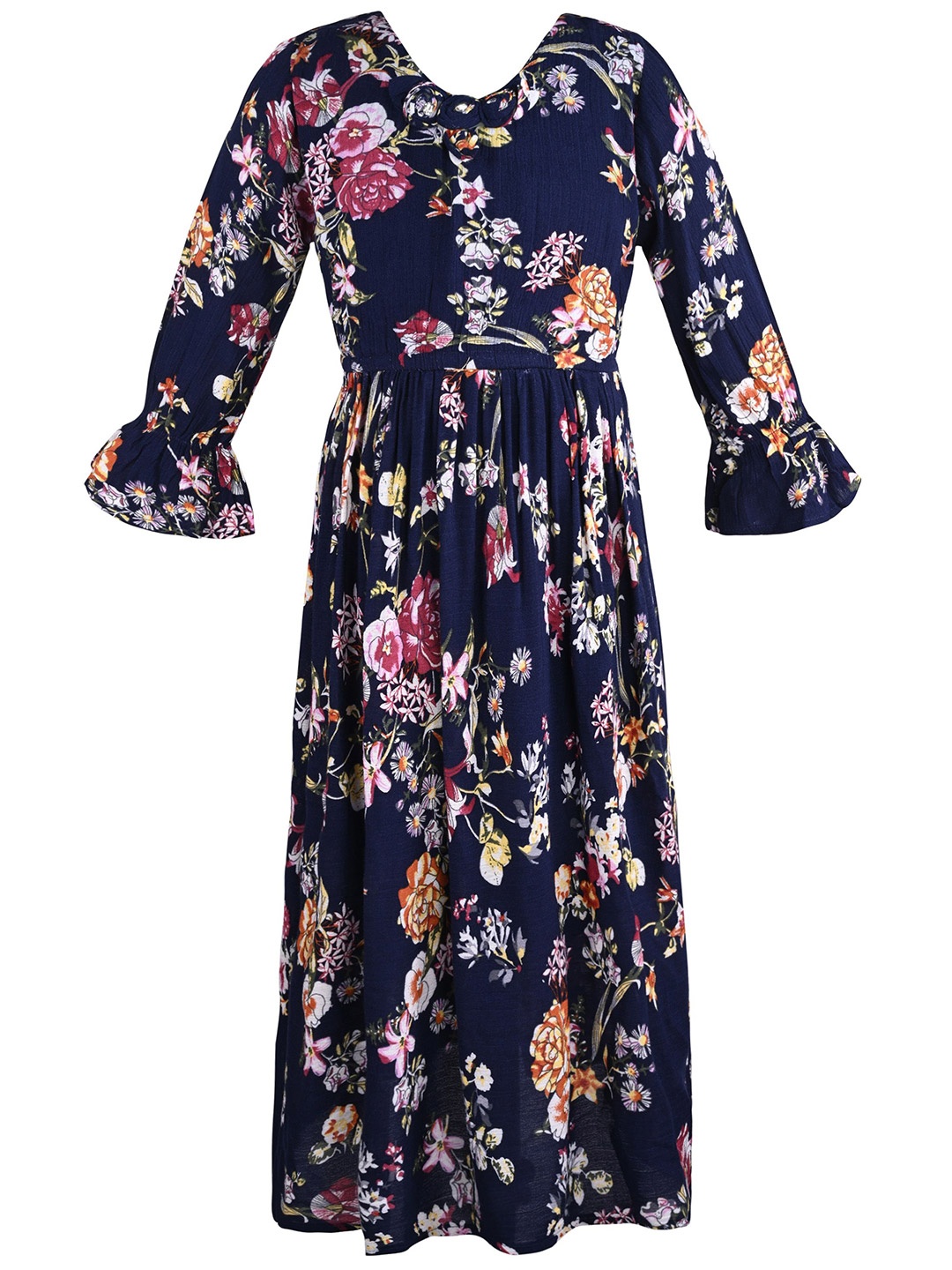 

Wish Karo Floral Print Bell Sleeve Fit & Flare Dress, Navy blue