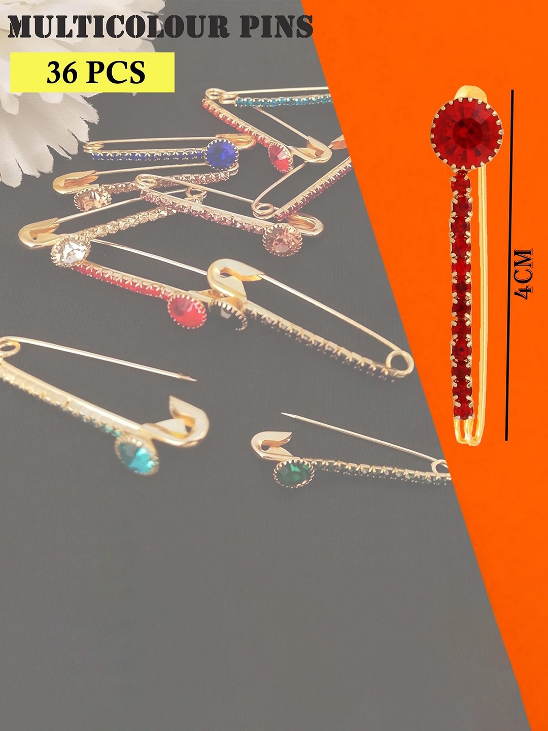 

VAMA Set Of 36 Crystal Stone Studded Saree Pins, Gold