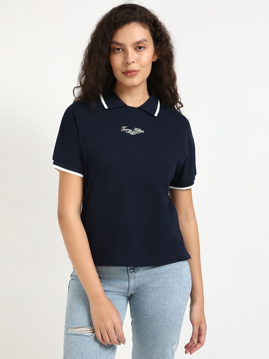 

Tommy Hilfiger Women Polo Collar T-shirt, Blue