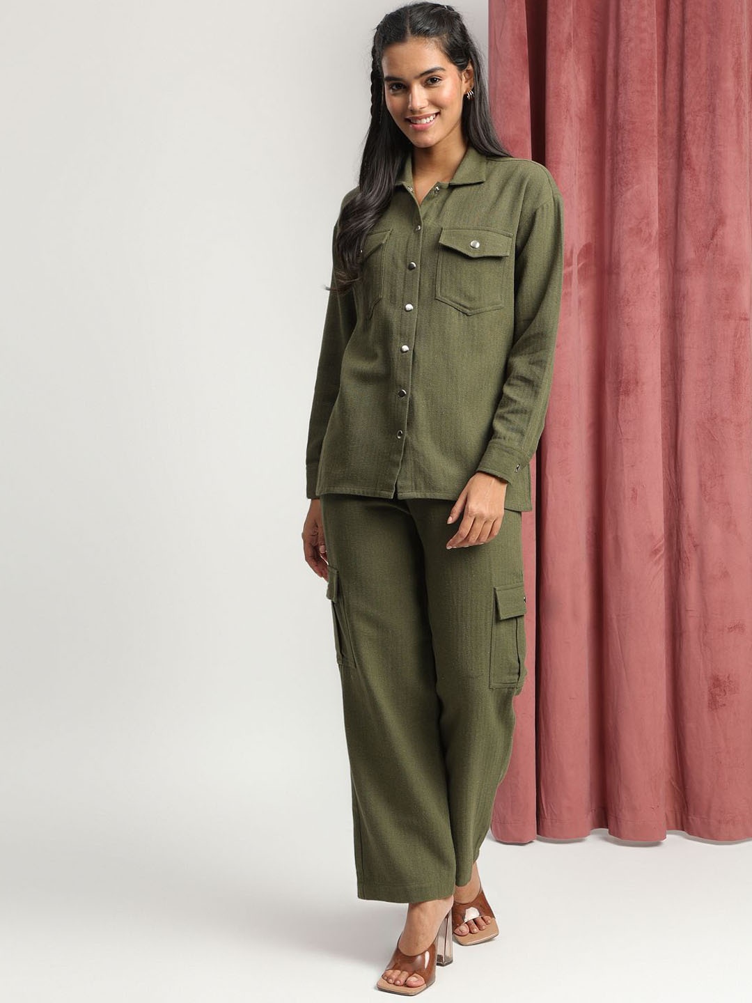 

J Turritopsis Cotton Shirt With Trouser Co-Ords, Green