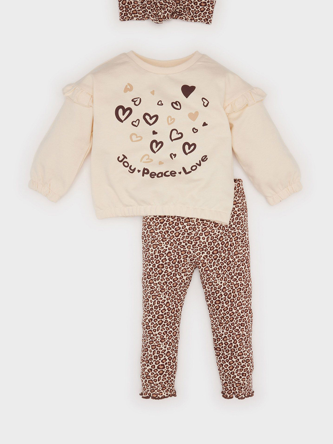 

DeFacto Girls Printed Top with Trousers, Brown