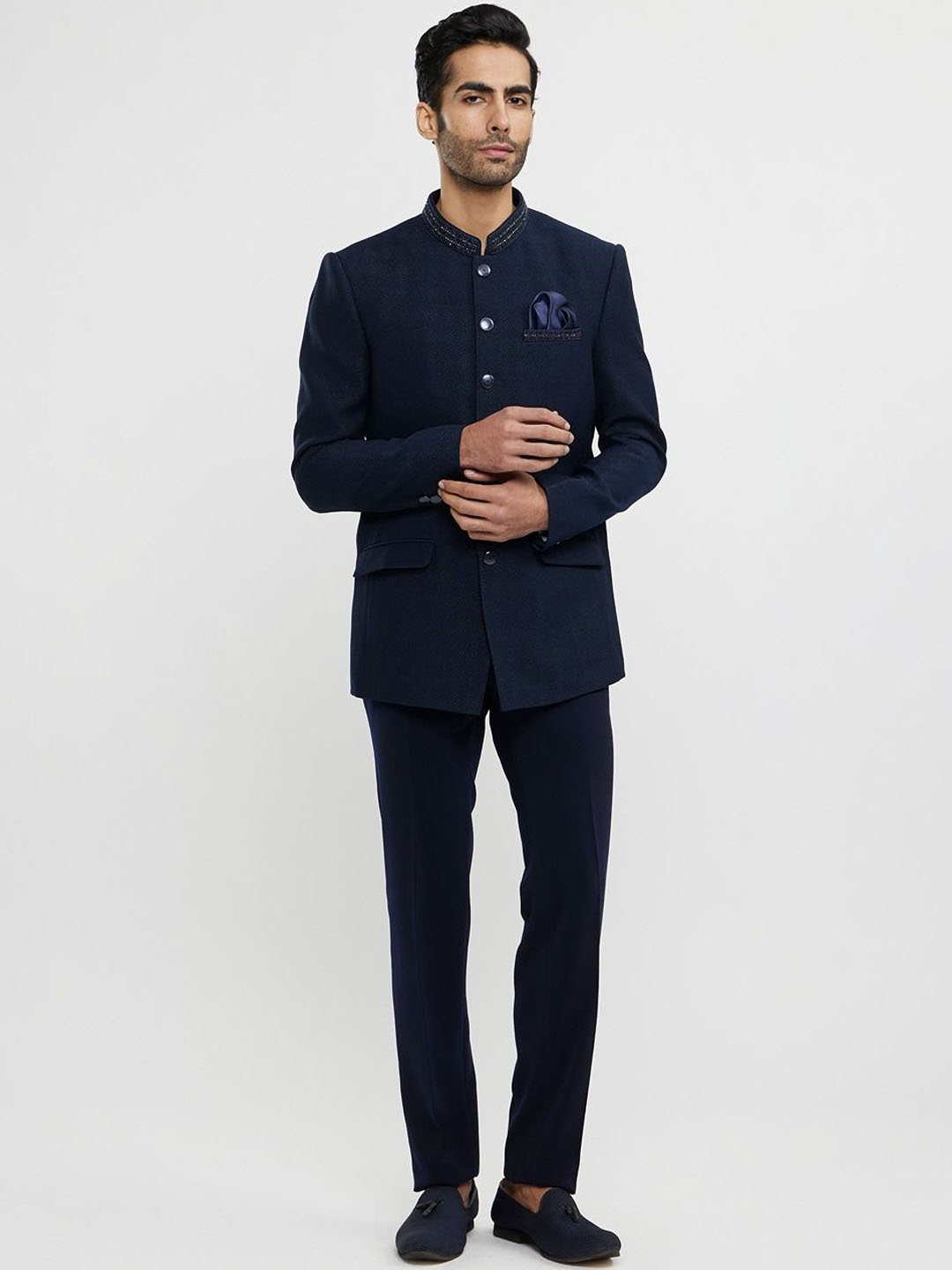 

Twamev Men 3 Piece Self Design Suit Set, Blue