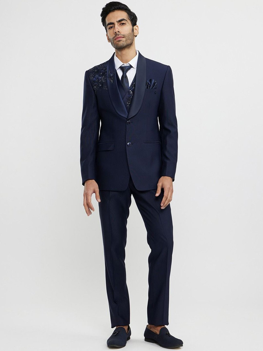 

Twamev Men Embroidery Suit Set, Blue