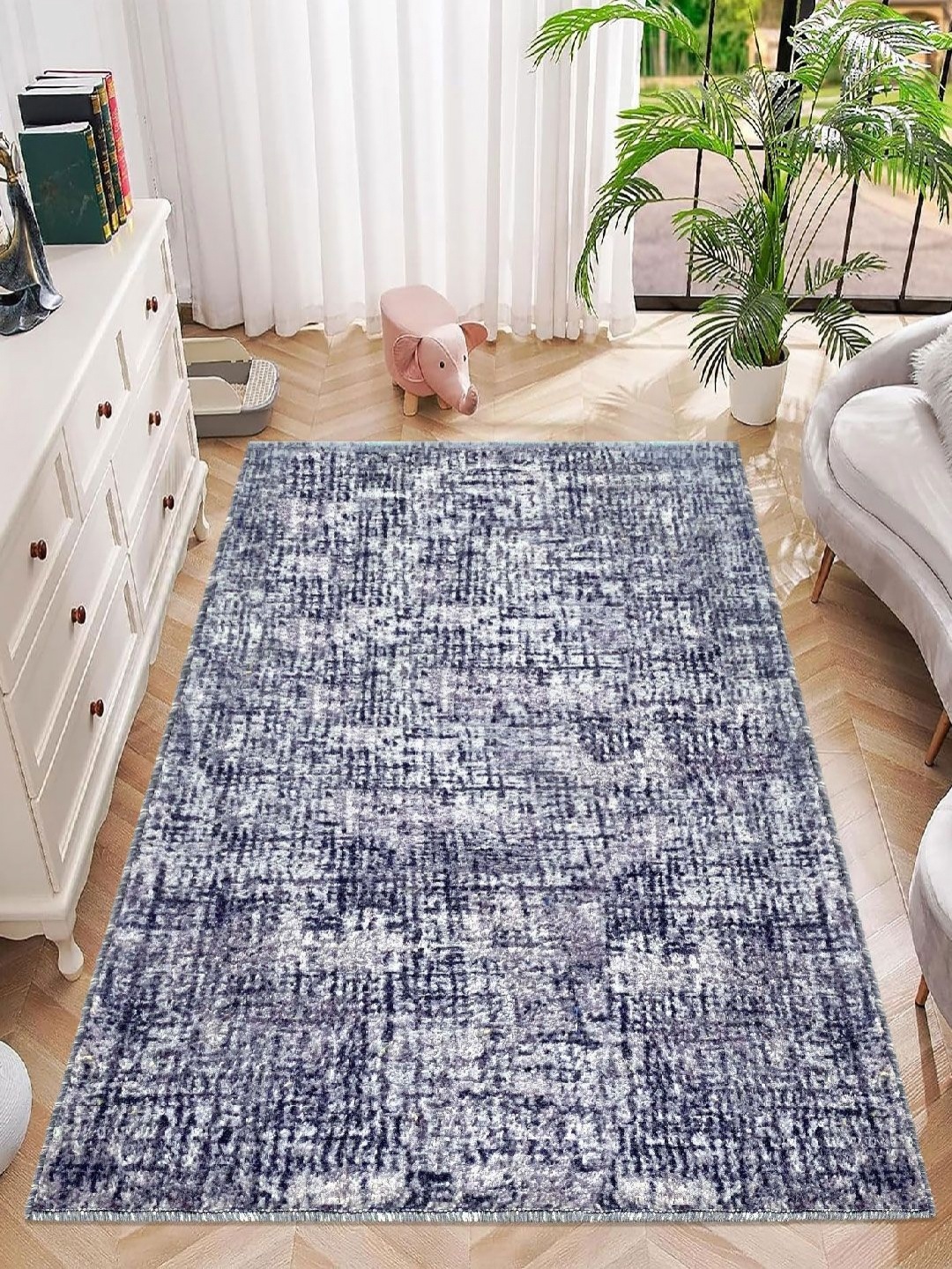 

LUXEHOME INTERNATIONAL Navy Blue Striped Anti-Skid Nylon Carpet