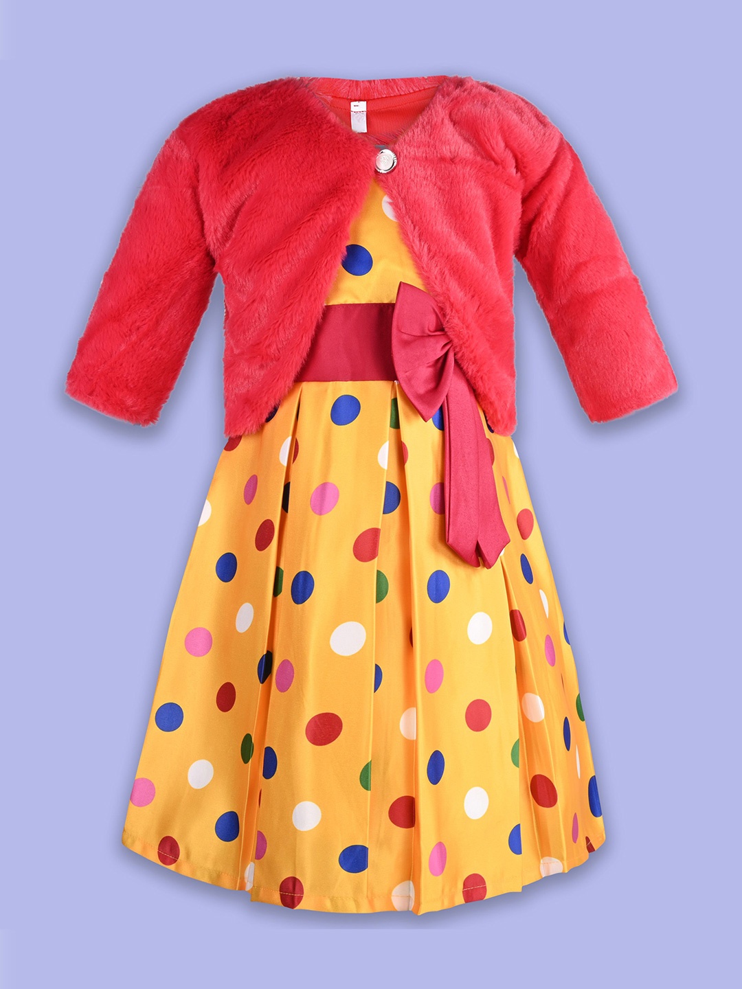 

Wish Karo Polka Dot Print Satin A-Line Dress, Yellow