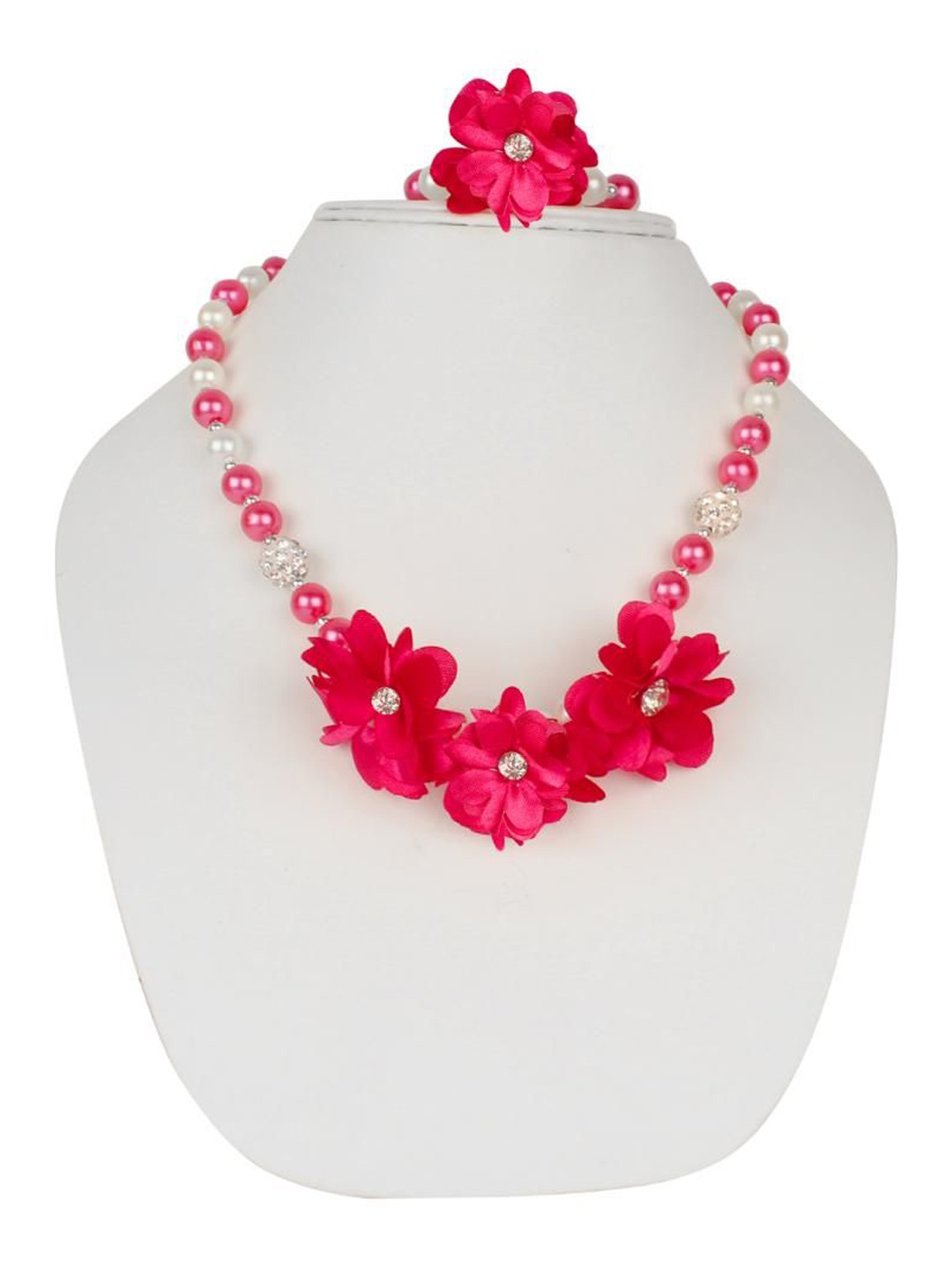 

Daizy Girls Floral Pearls Beaded Jewellery Set, Pink