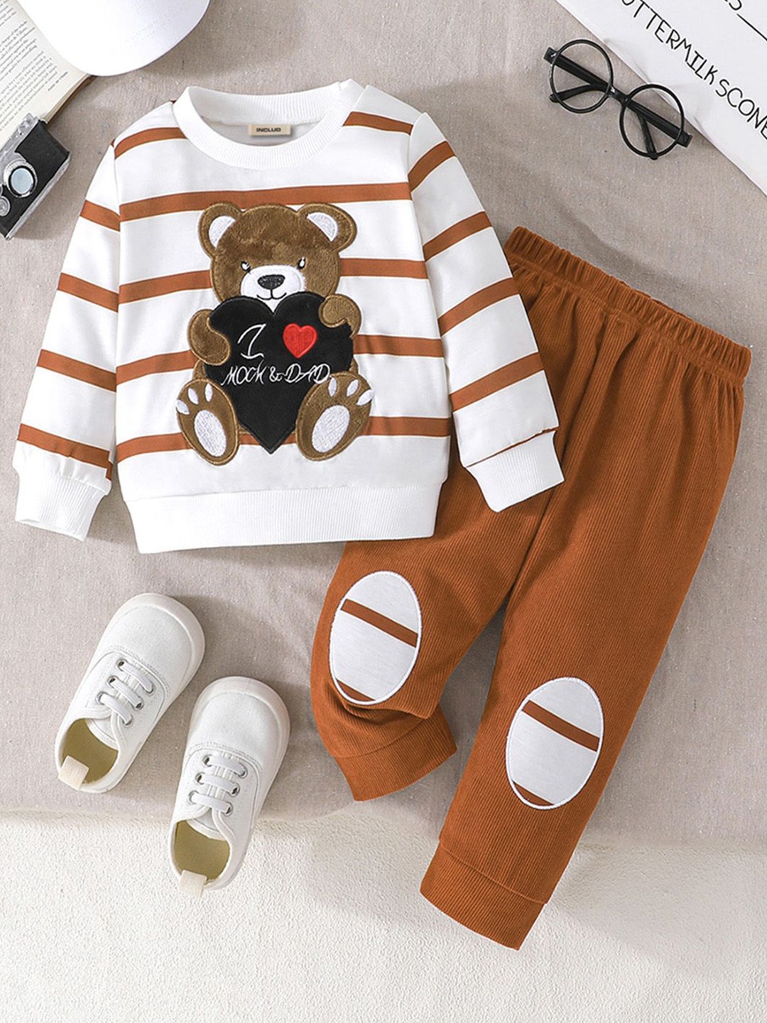

INCLUD Boys Striped Trousers, Brown