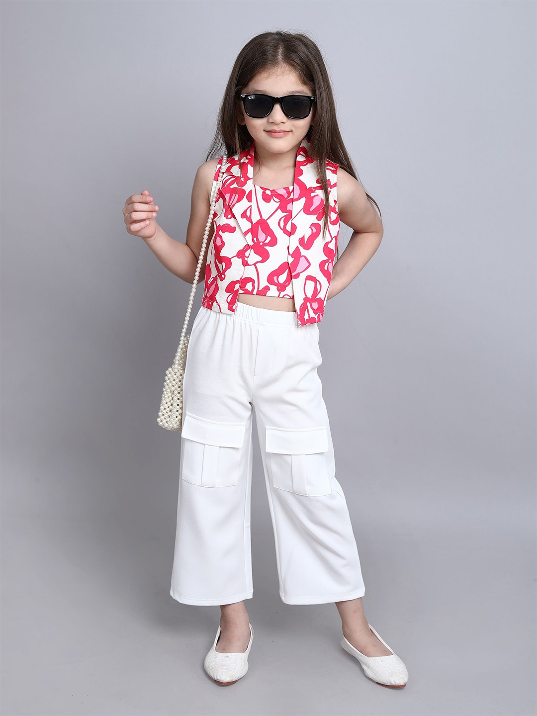 

taffykids Girls Printed Top with Trousers, Red