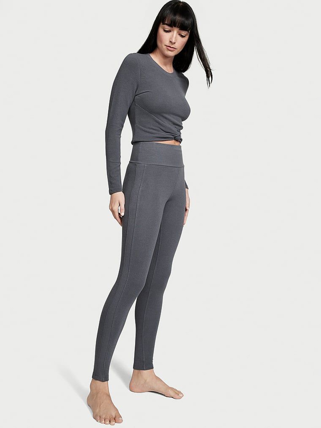 

Victoria's Secret Women Double Waffle Knit Leggings, Grey