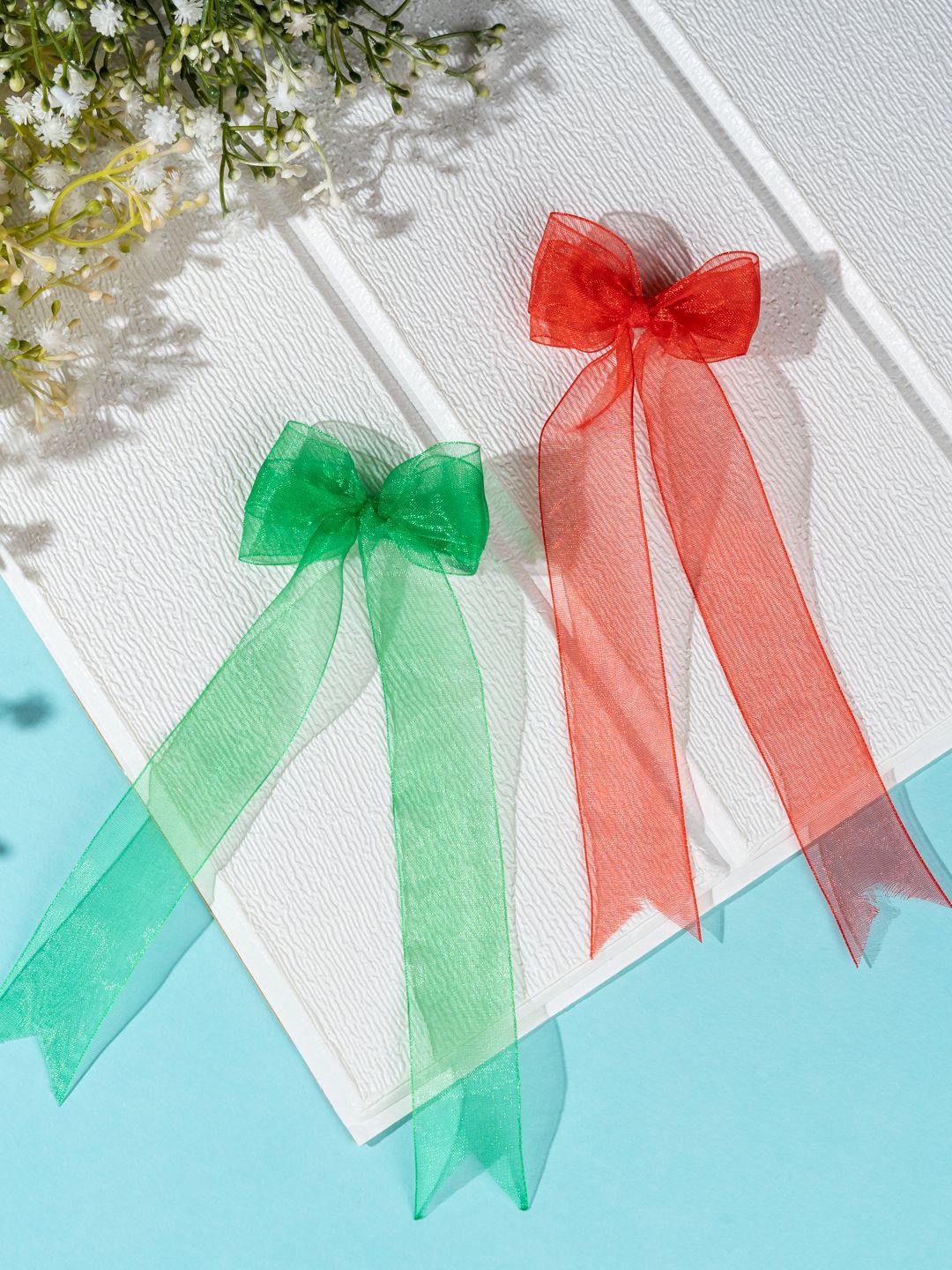 

Arendelle Christmas Special Combo of Organza Hair Bows, Red