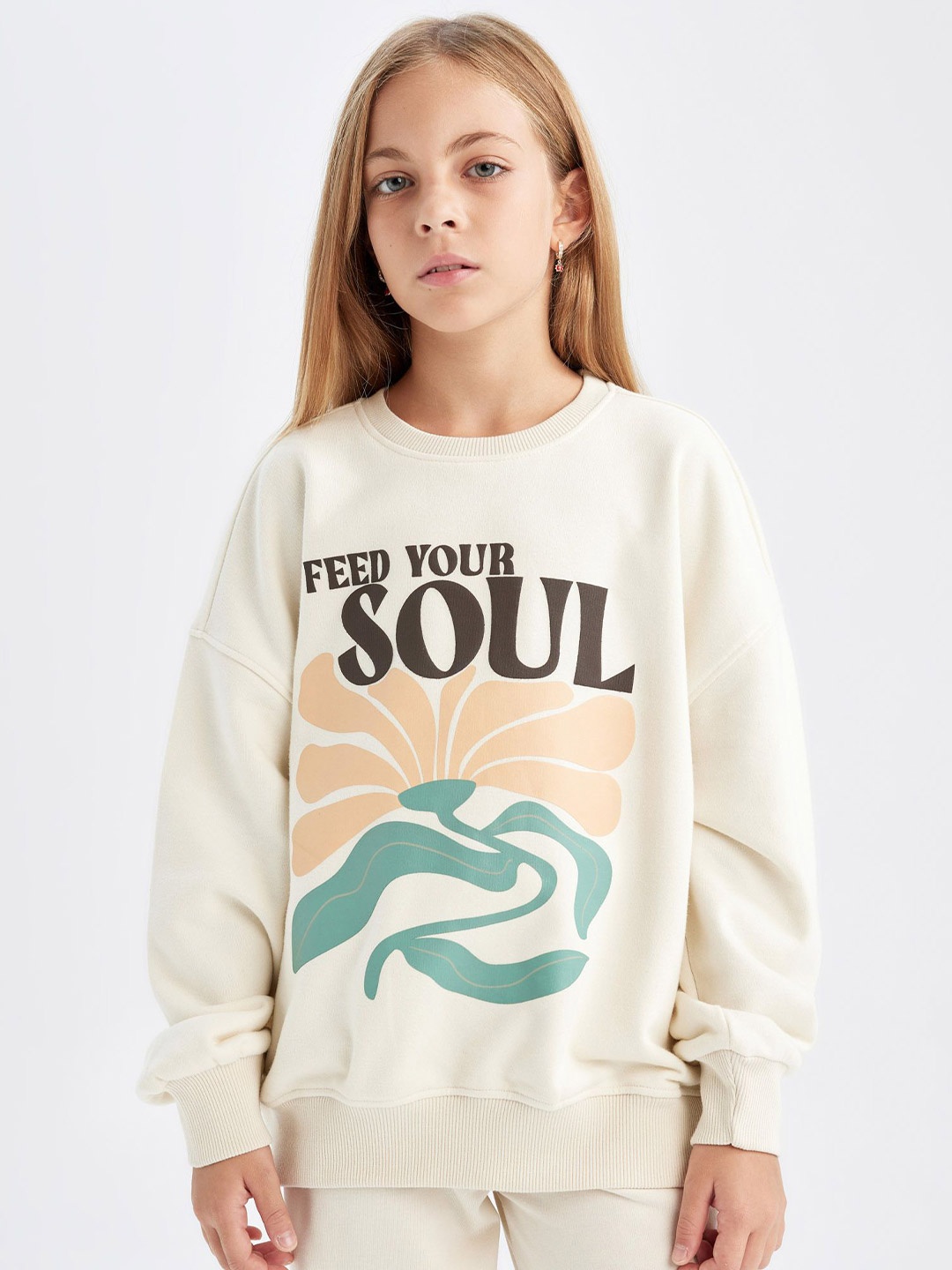 

DeFacto Girls Typography Printed Pullover Sweaters, Off white