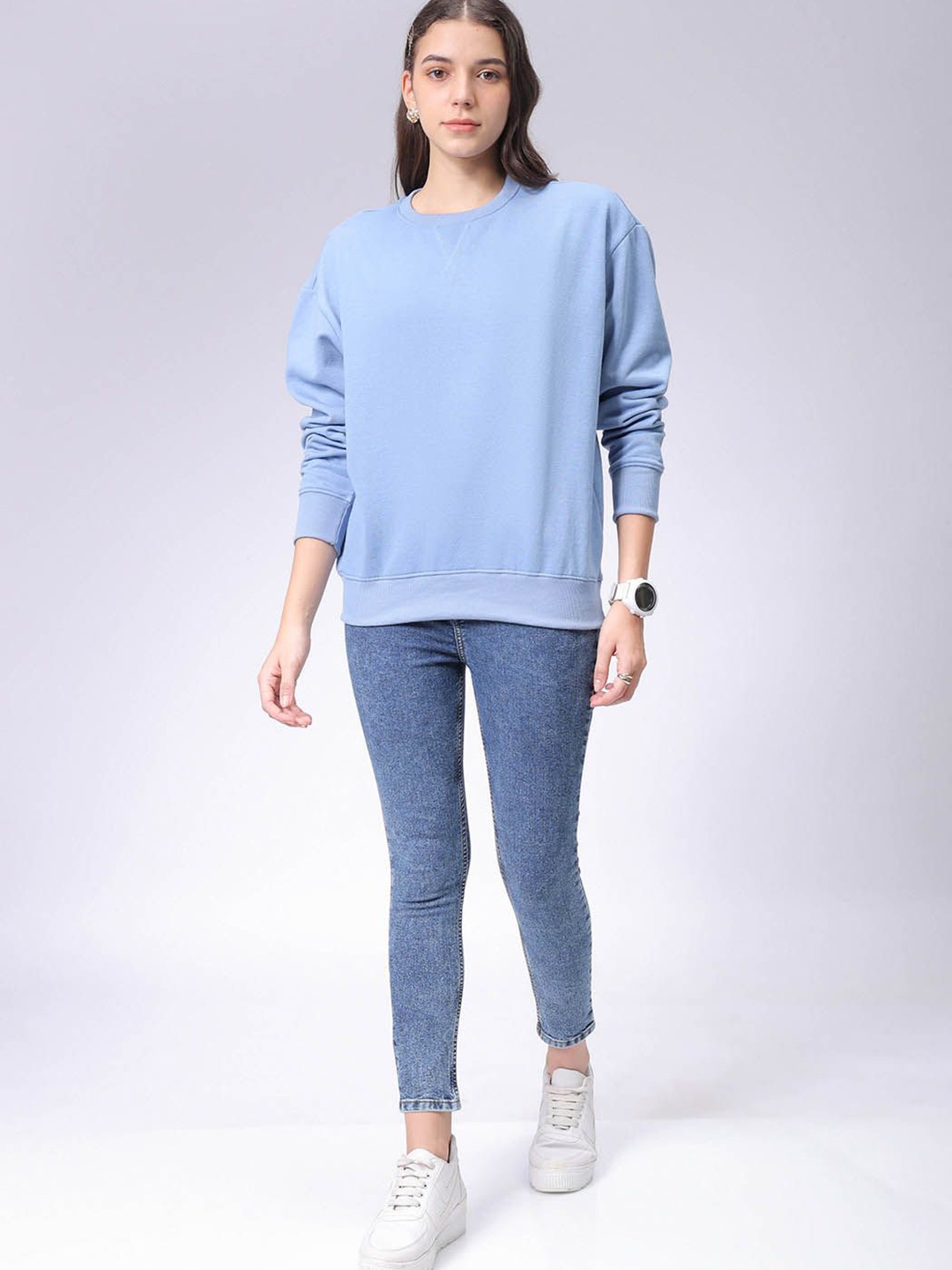 

Freehand by The Indian Garage Co Women Round Neck Pullover Sweatshirt, Blue