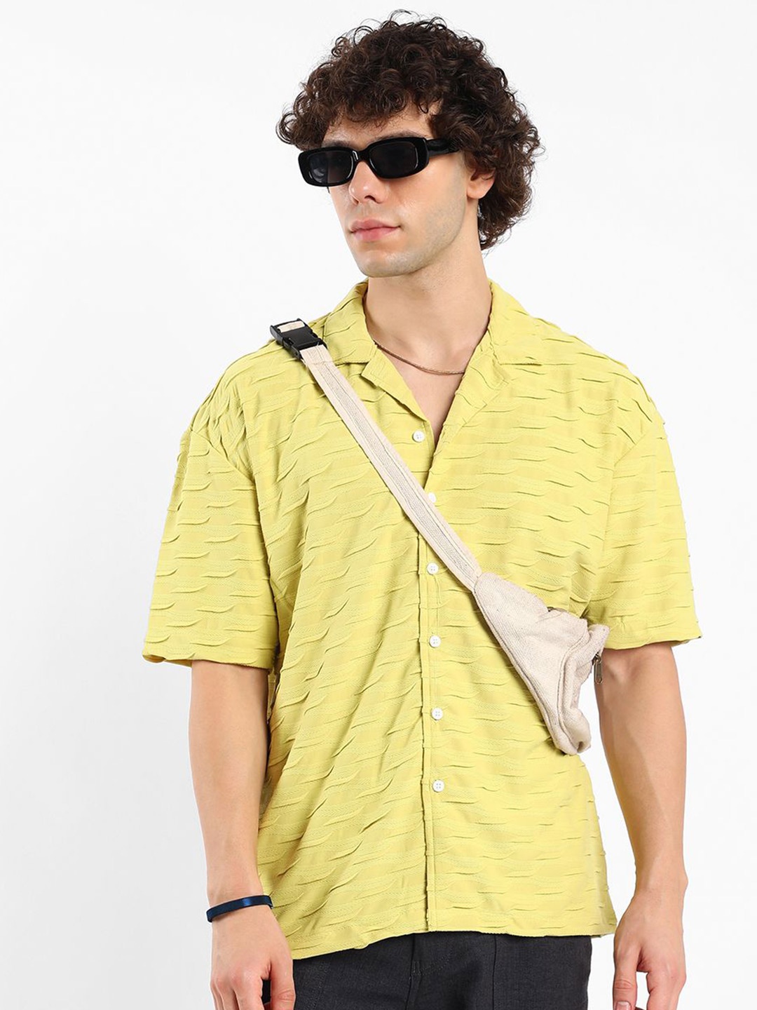 

Campus Sutra Men Comfort Cuban Collar Solid Casual Shirt, Yellow