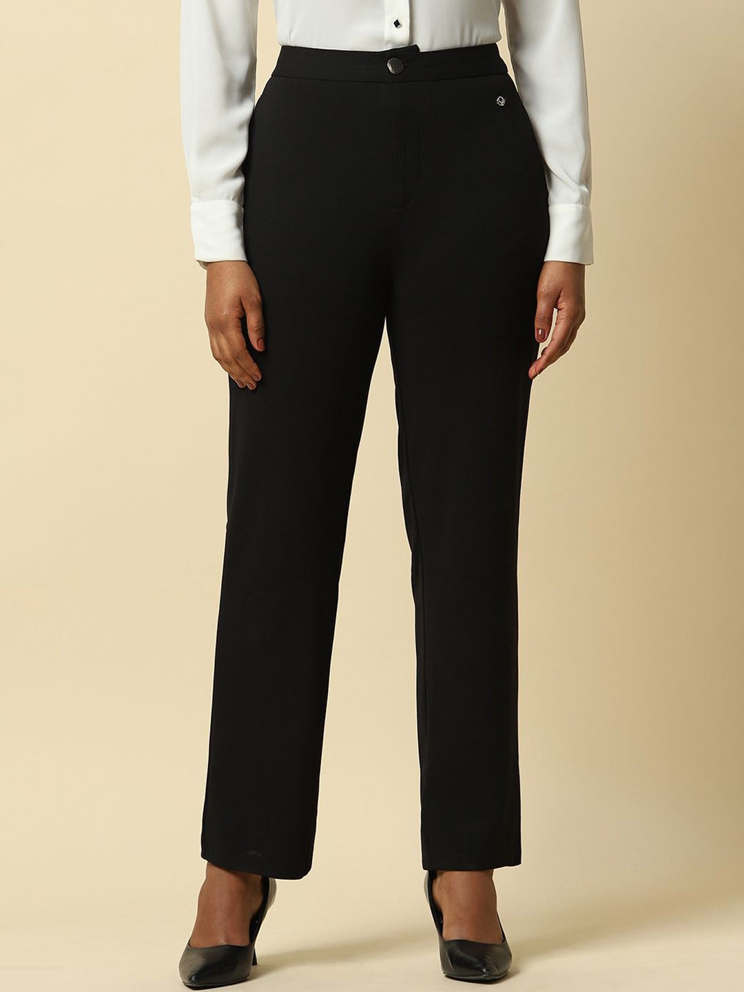 

Allen Solly Woman Regular Fit Mid-Rise Formal Trousers, Black