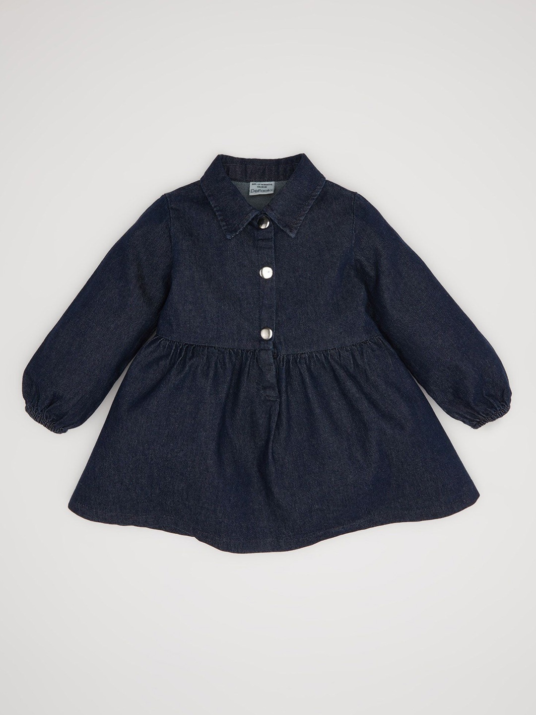 

DeFacto Girls Shirt Collar Puff Sleeves Cotton Fit & Flare Dress, Navy blue