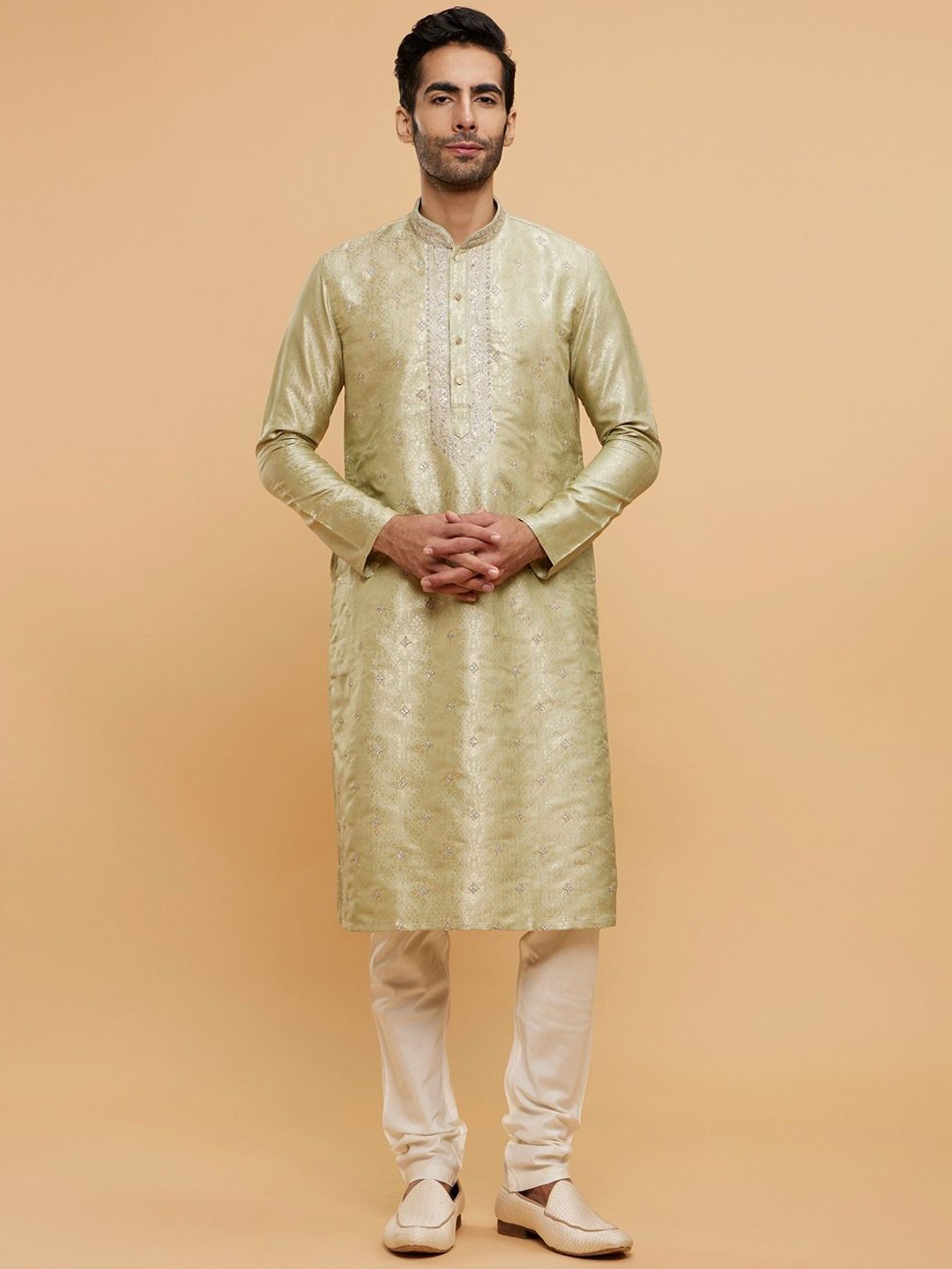 

Twamev Men Embroidered Regular Thread Work Kurta with Churidar, Grey