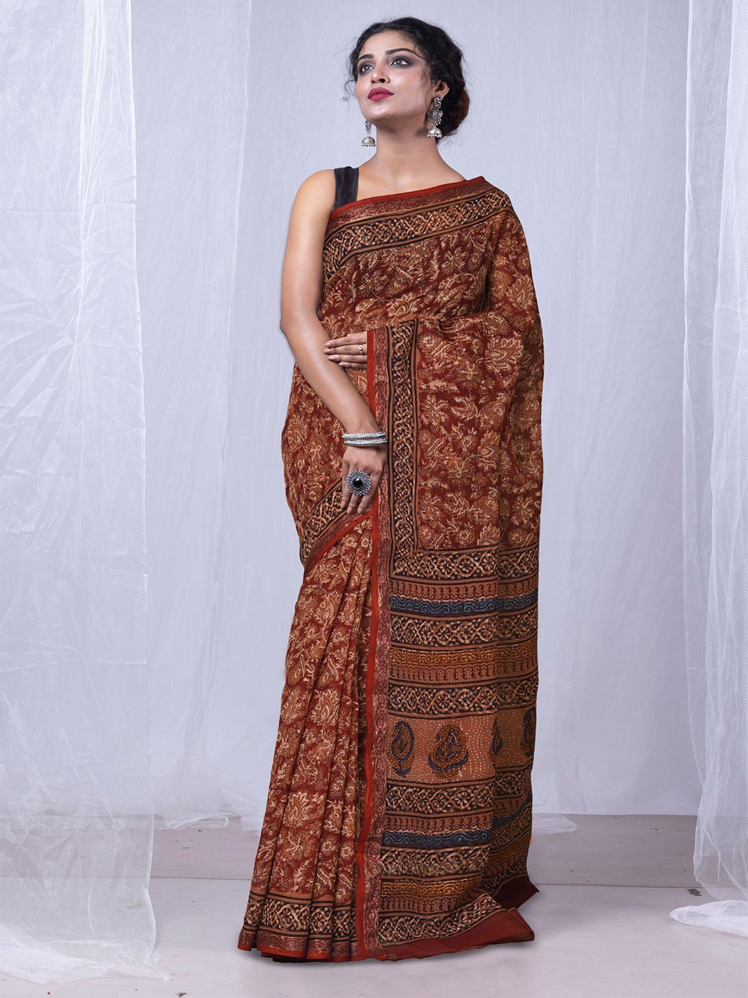 

Unnati Silks Floral Printed Handloom Kota Saree, Rust