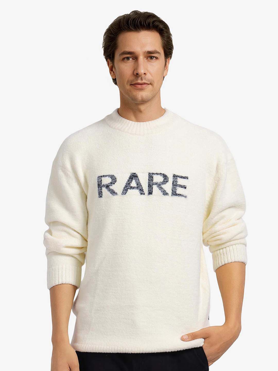 

RARE RABBIT Men Typography Self Design Cotton Pullover, Off white