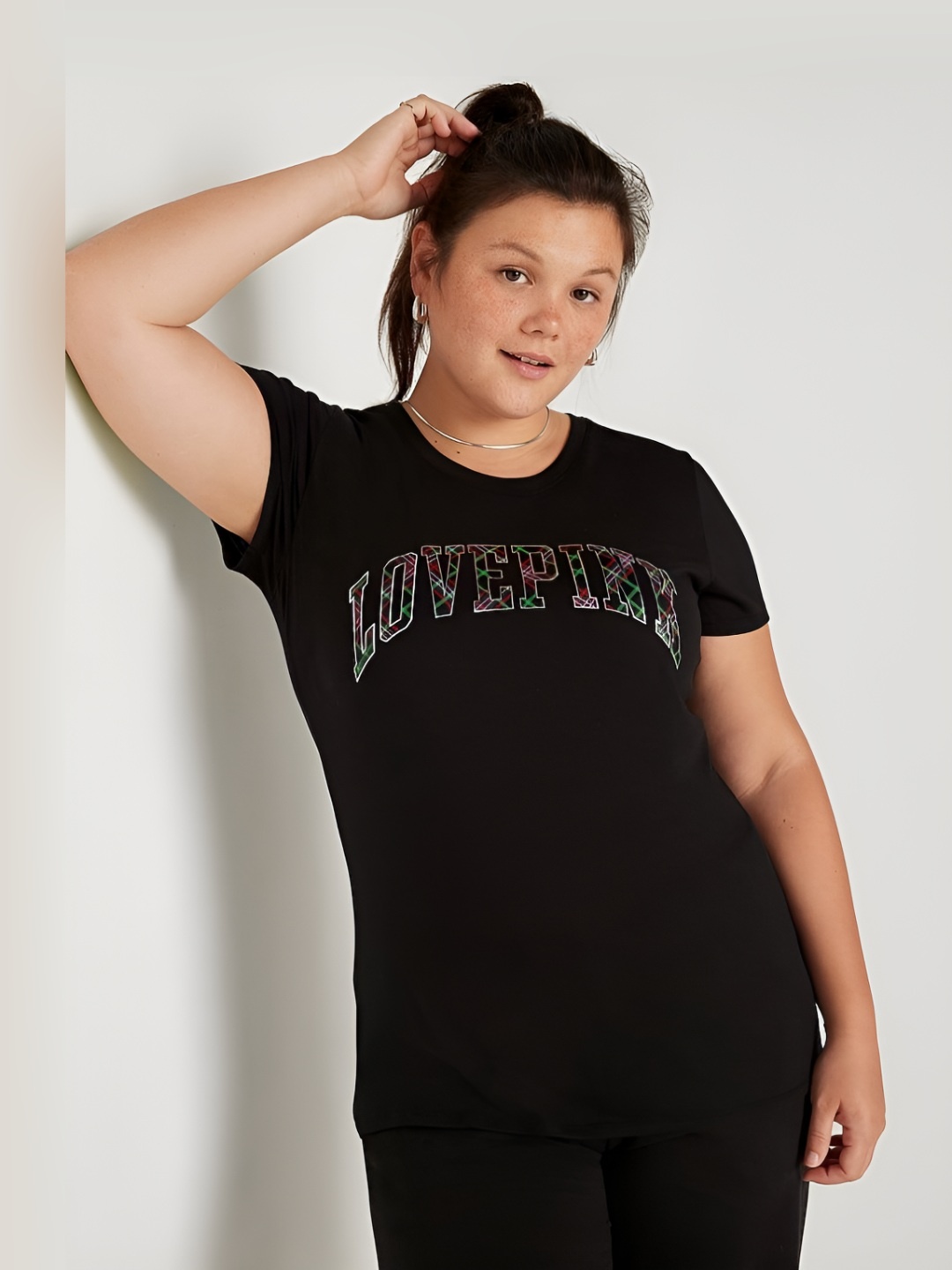 

Victoria's Secret Women Typography Printed Round Neck Cotton T-shirt, Black