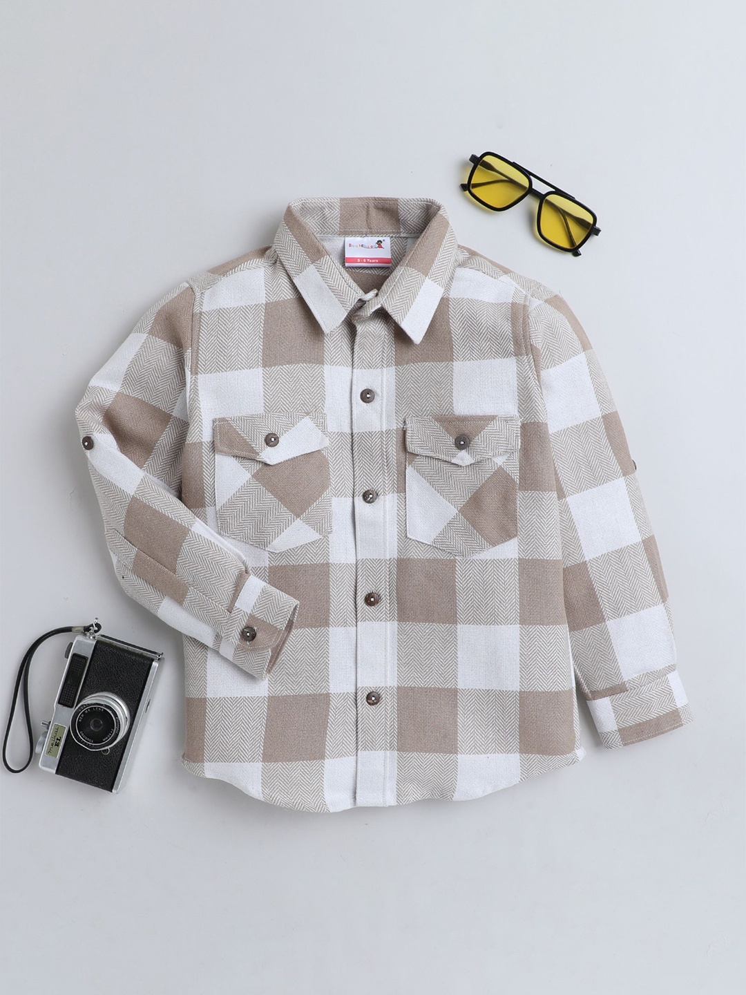 

BAATCHEET Boys Opaque Checked Casual Shirt, Beige