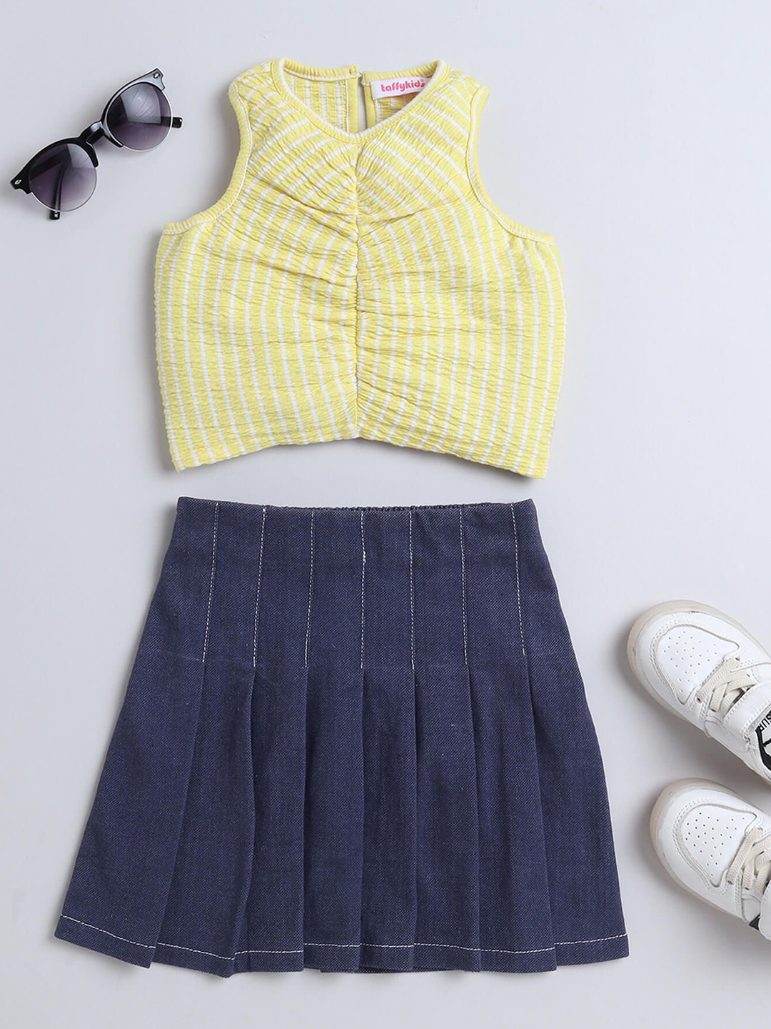 

taffykids Girls Striped Top with Skirt, Yellow