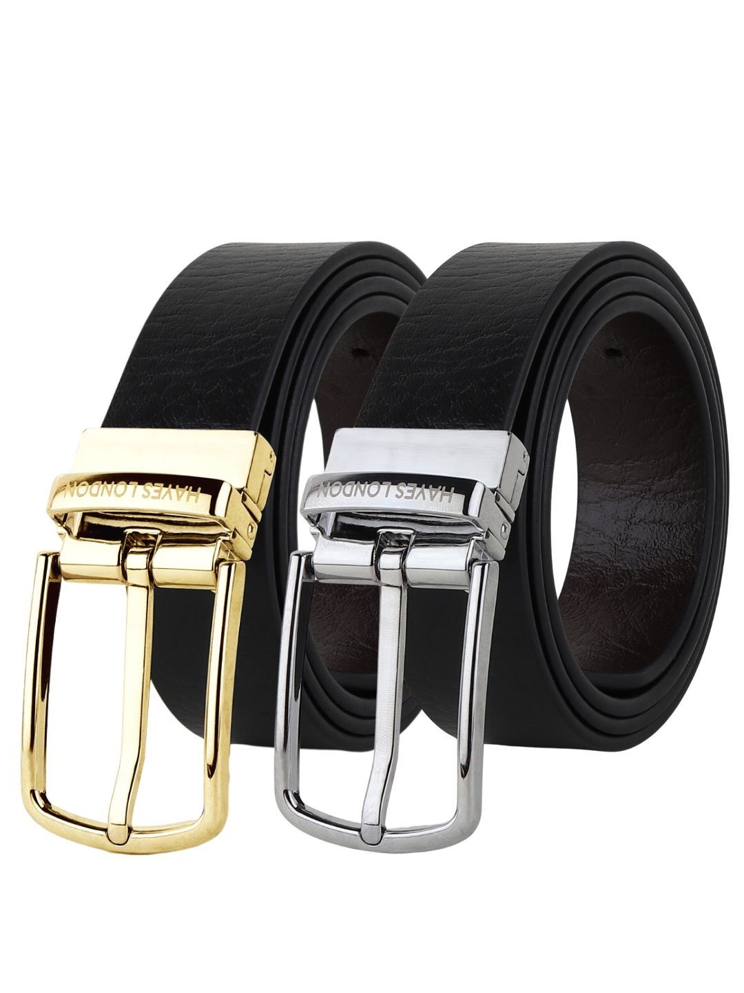 

Hayes London Men Leather Belts Combo Pack Of 2 Genuine Premium Reversible Formal Belt, Black