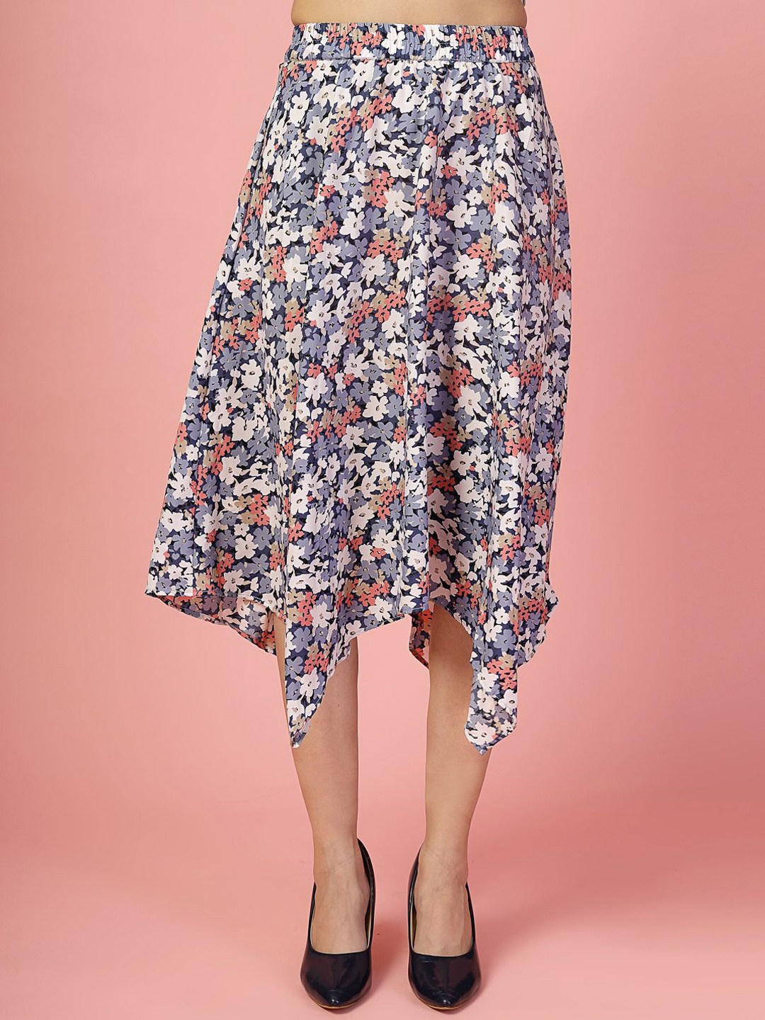 

Oomph! Floral Printed A-Line Midi Skirt, Blue