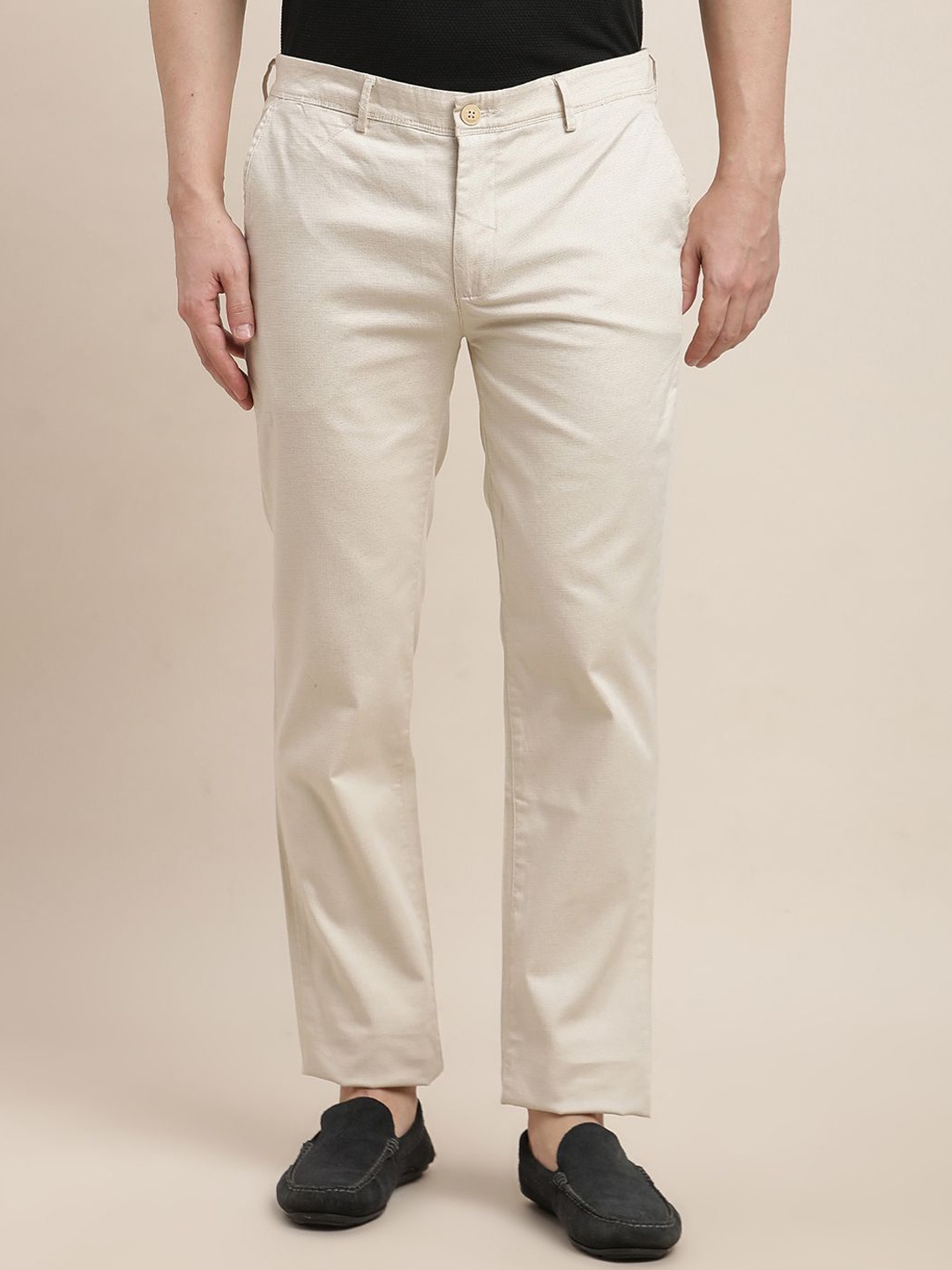 

Turtle Men Printed Relaxed Skinny Fit Chinos Trousers, Cream