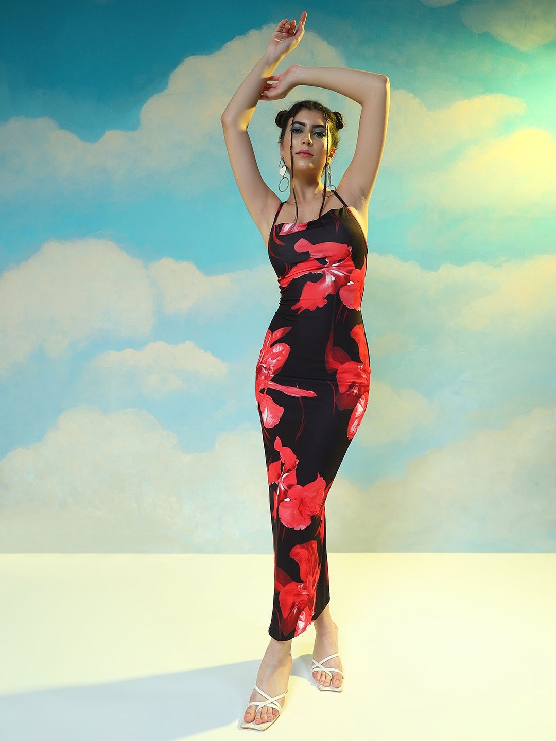 

TANDUL Print Maxi Dress, Black