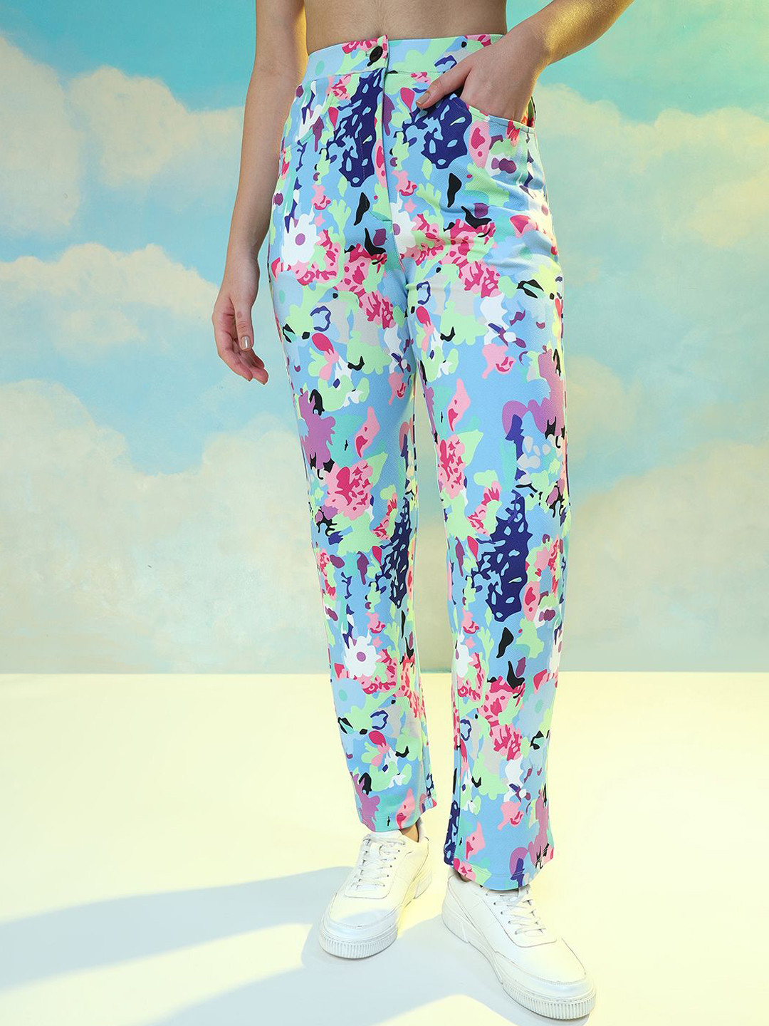 

BAESD Women Abstract Printed Original Regular Trousers, Blue