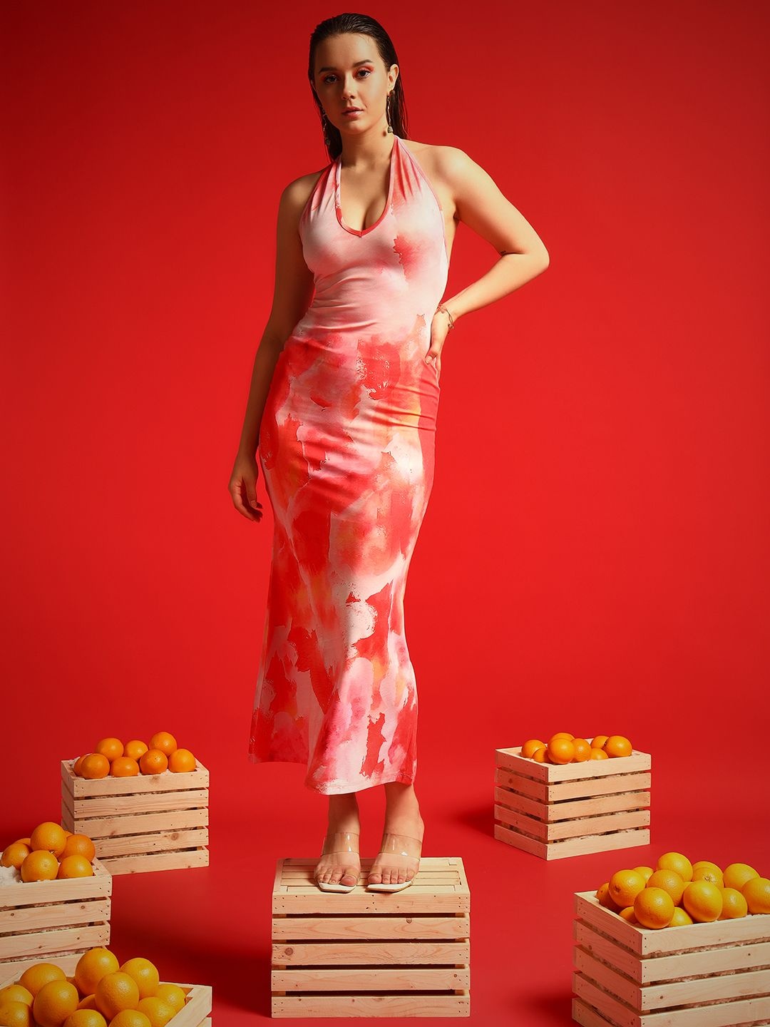 

TANDUL Floral Print Maxi Dress, Pink