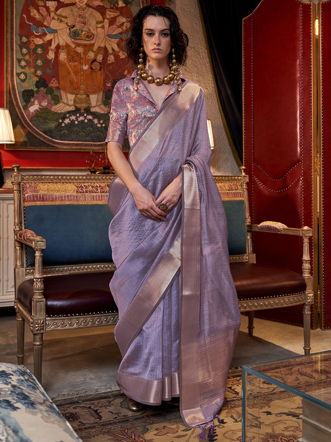 

elora Zari Pure Chiffon Saree, Lavender