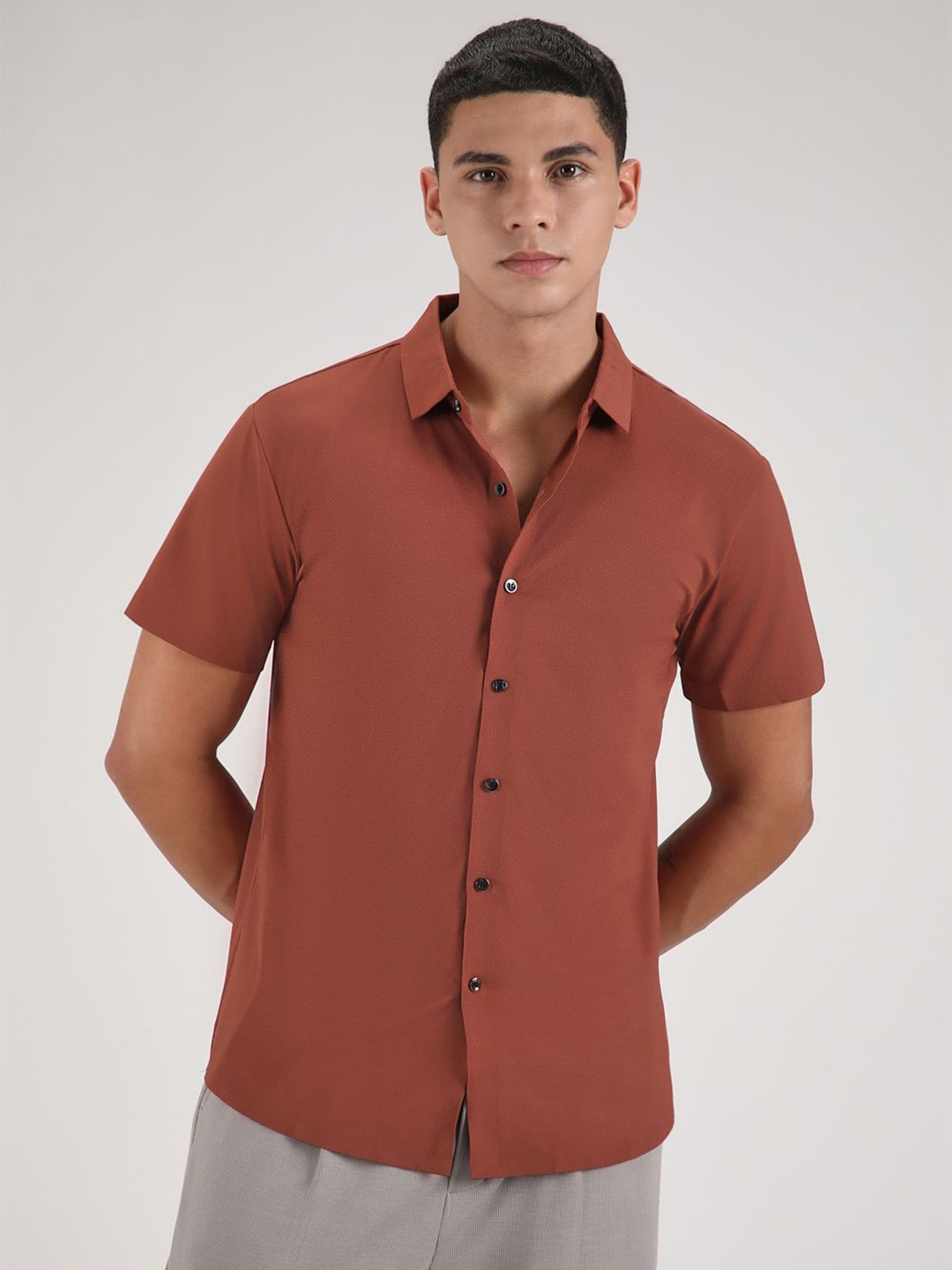 

Banana Club Men Classic Slim Fit Opaque Casual Shirt, Rust