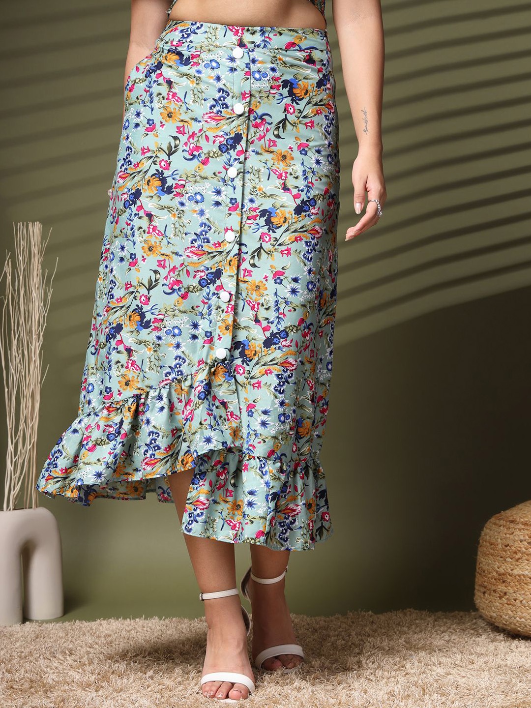 

Oomph! Printed Flared Maxi Skirt, Blue