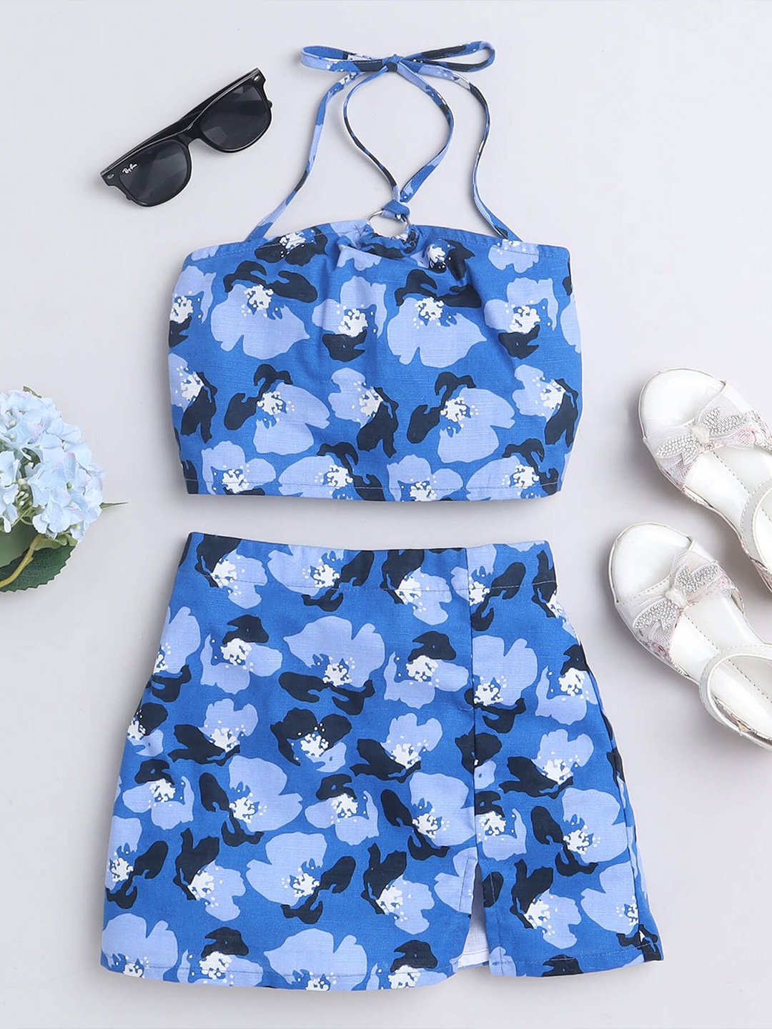 

taffykids Girls Printed Top with Skirt, Blue