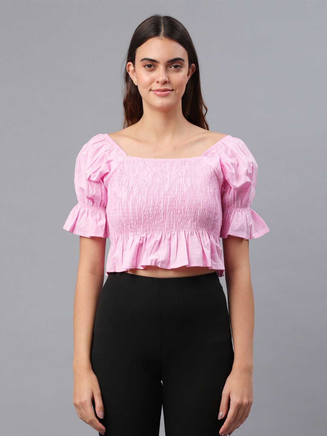

all about you Puff Sleeve Cotton Crop Top, Pink