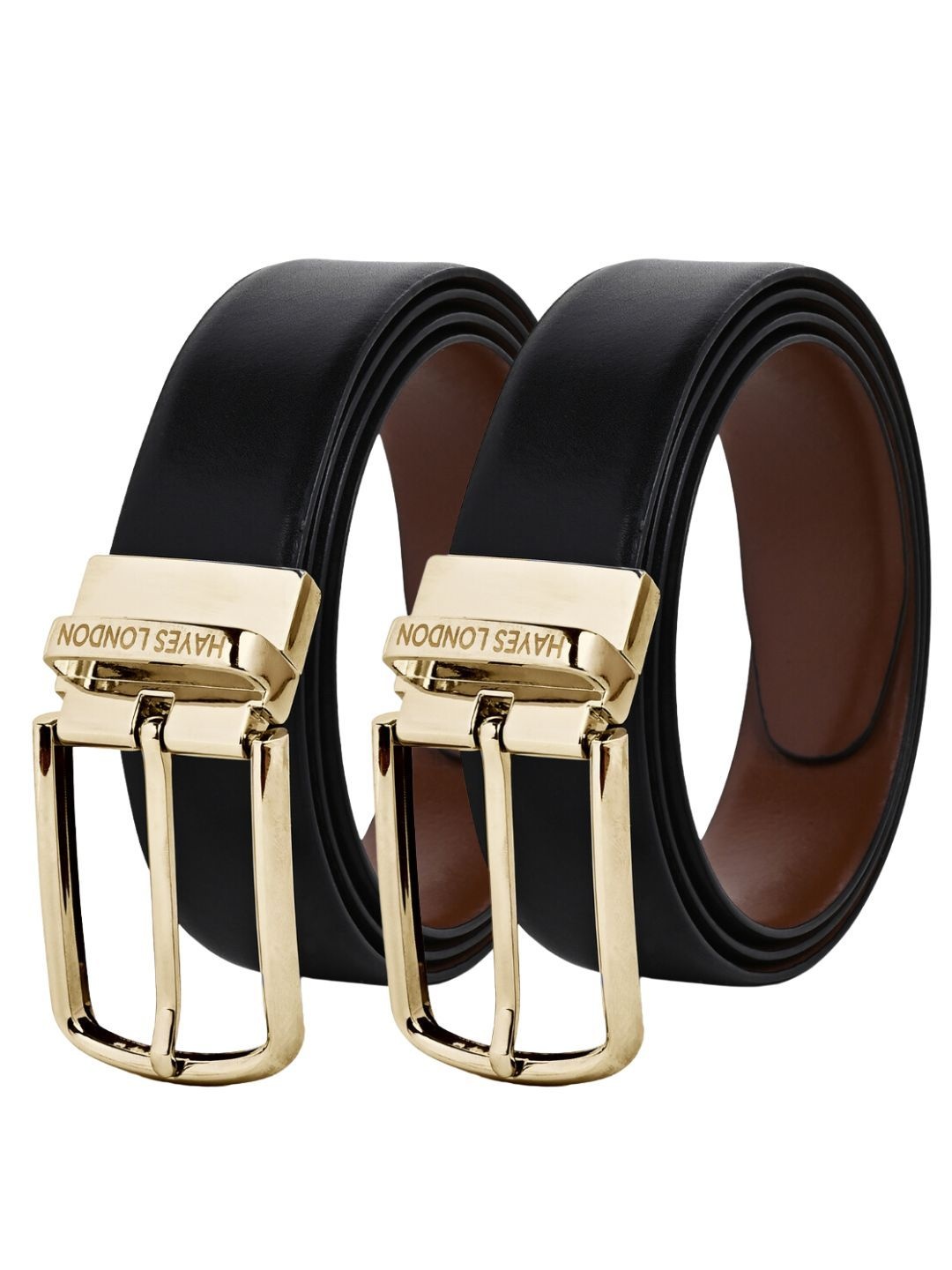 

Hayes London Men Leather Belts Combo Pack Of 2 Genuine Premium Reversible Formal Belt, Black